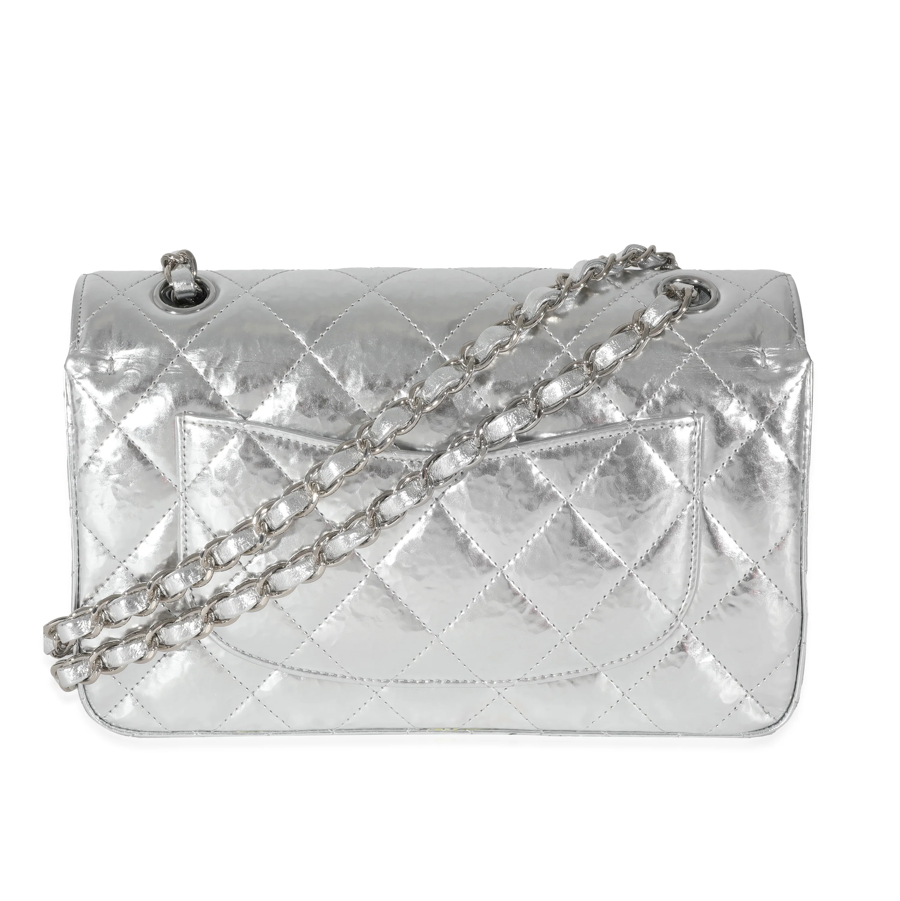 Chanel Silver Hammered Metallic Calfskin Small Classic Double Flap - Image 3