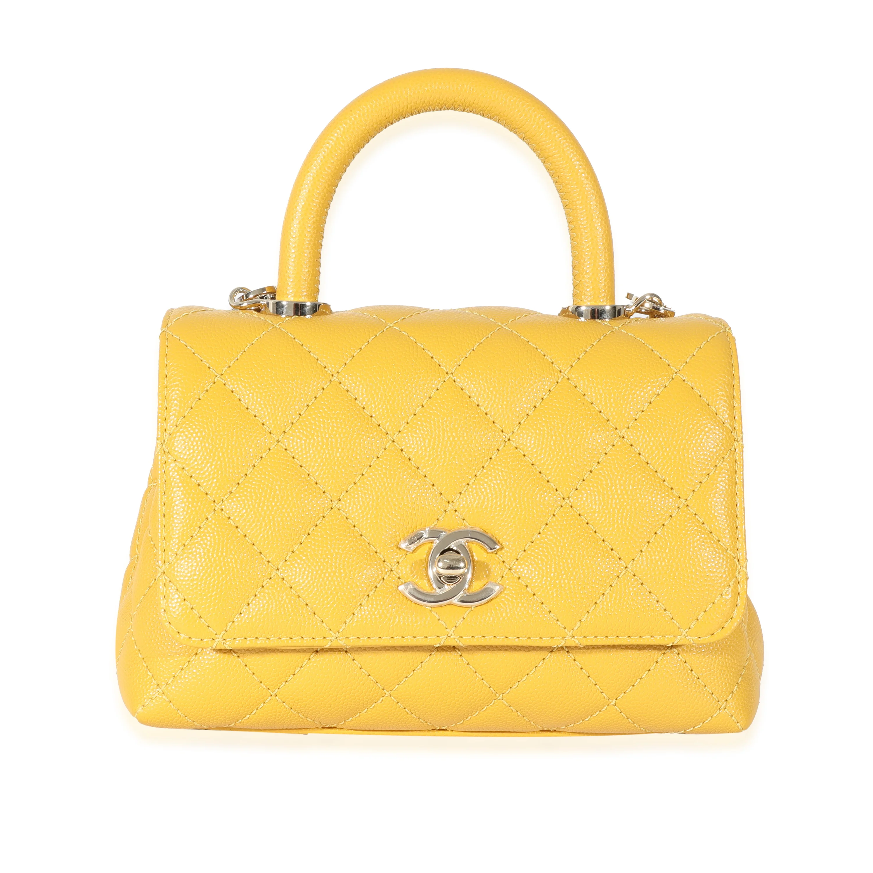 Chanel Yellow Caviar Extra Mini Coco Top Handle - Image 2