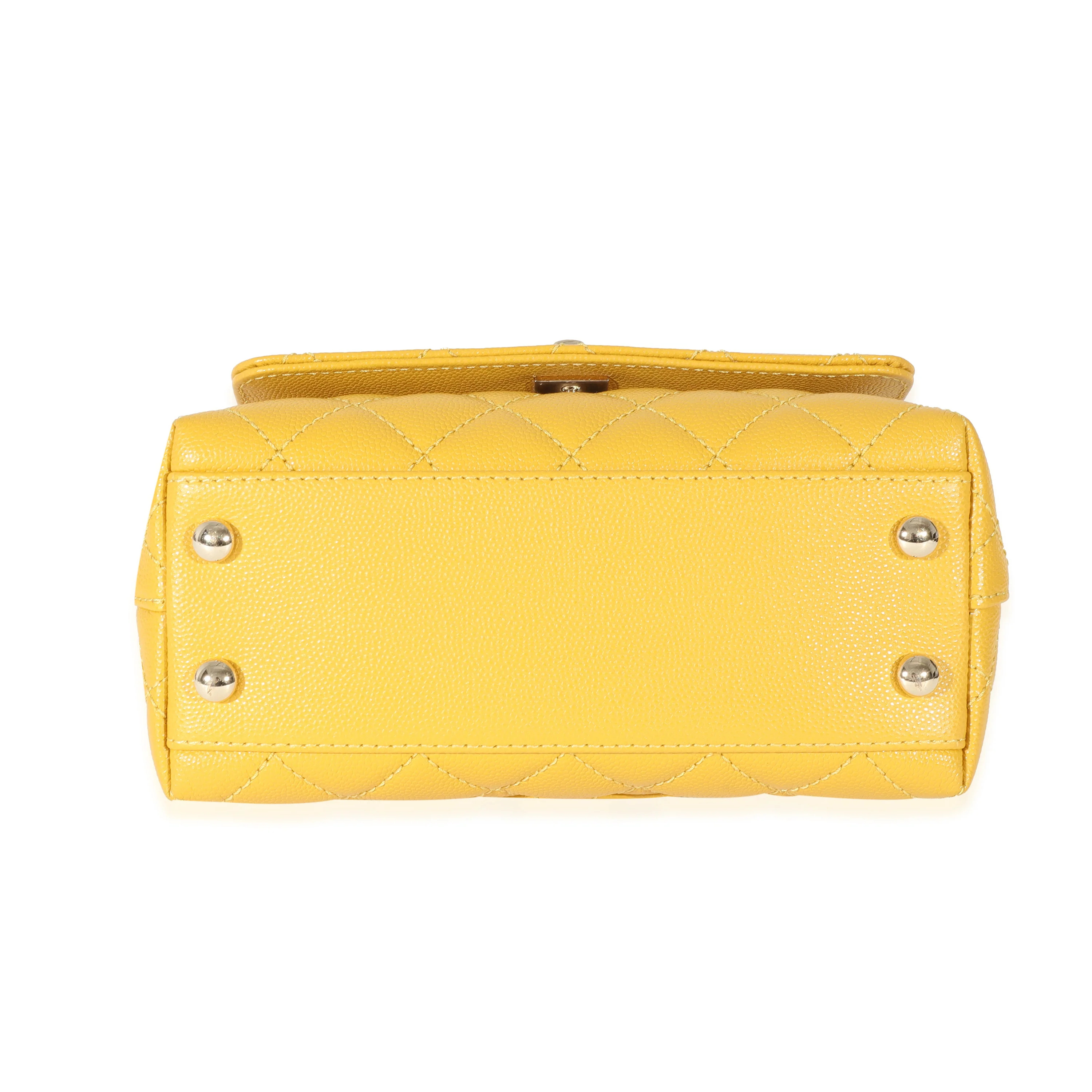 Chanel Yellow Caviar Extra Mini Coco Top Handle - Image 7