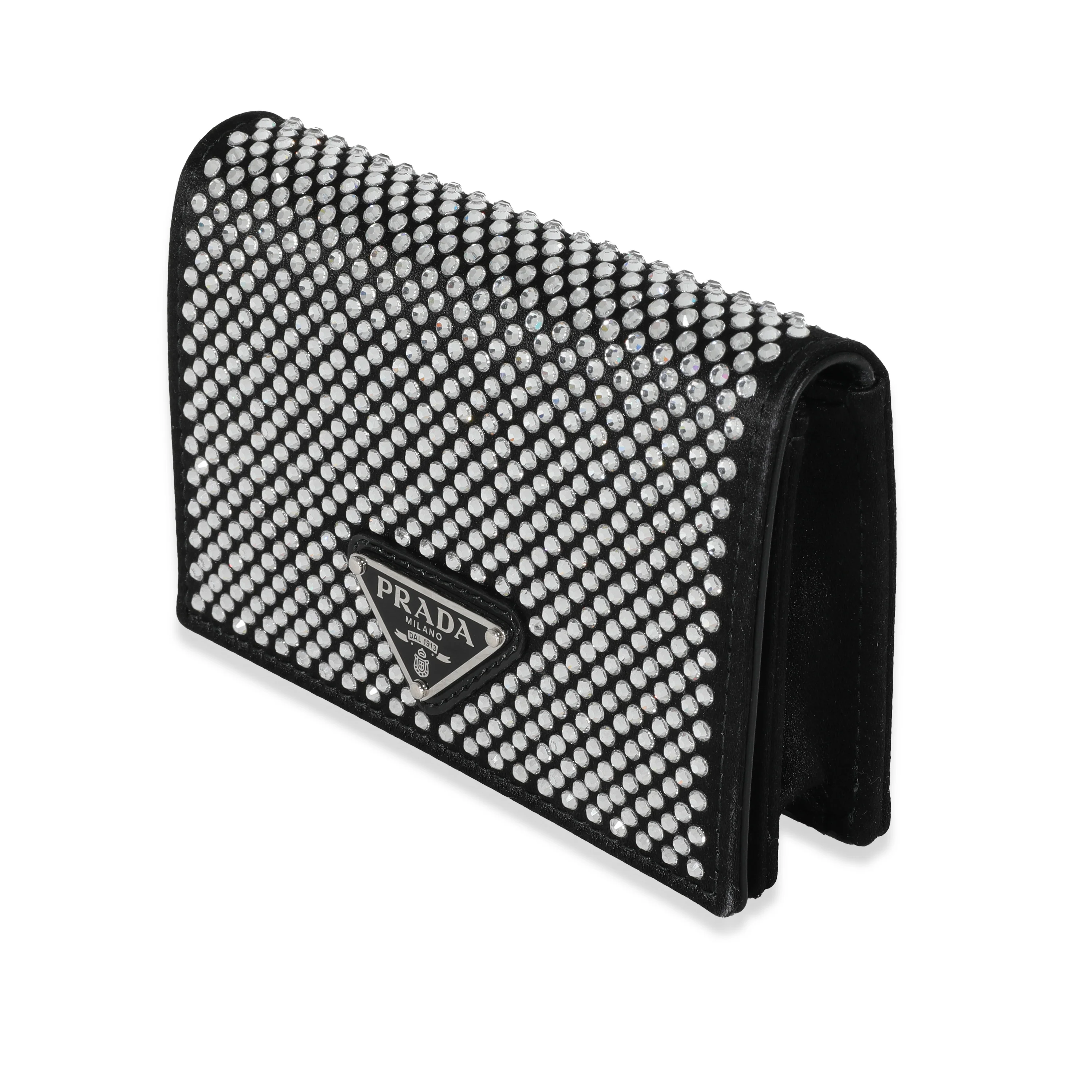 Prada Black Satin Crystal Card Holder With Chain - Image 2
