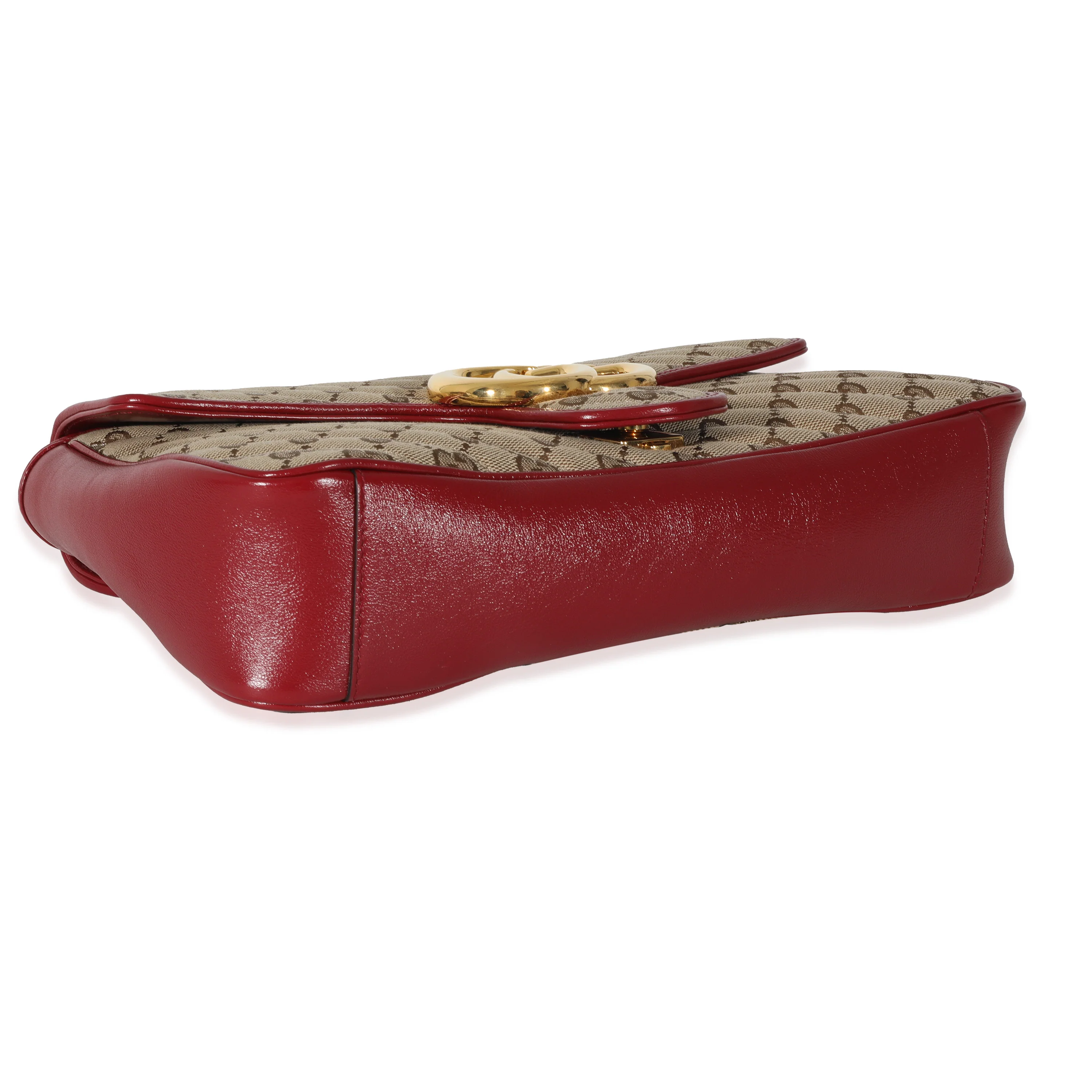 Gucci Beige Diagonal GG Canvas & Hibiscus Red Medium Marmont Bag - Image 6