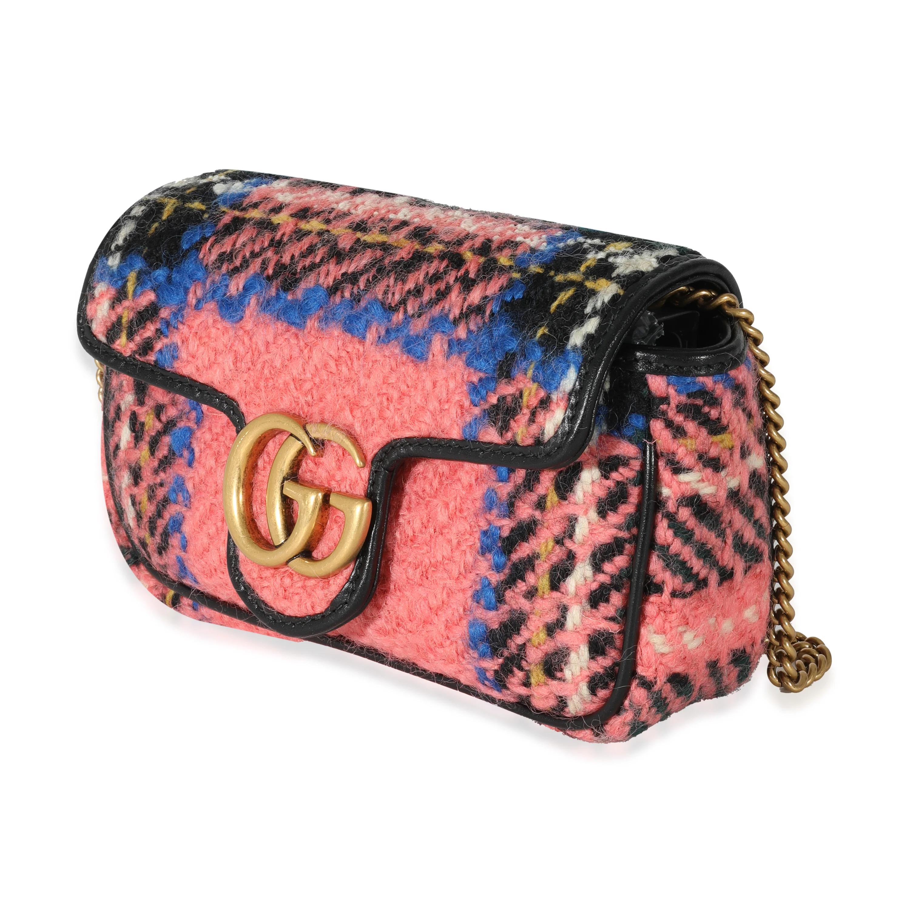Gucci Pink Multicolored Tweed GG Marmont Super Mini Bag - Image 2