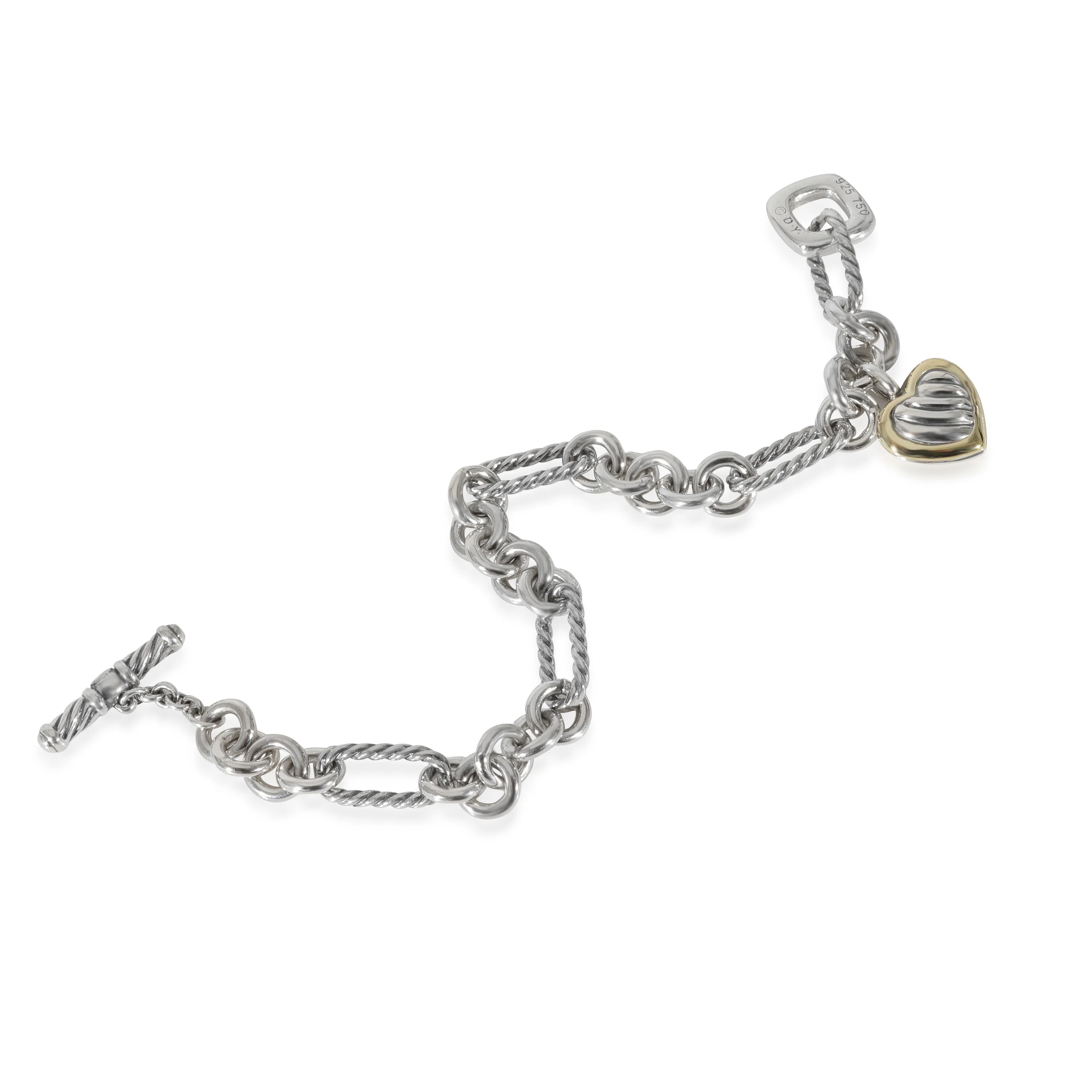 David Yurman Cable Heart Figaro Bracelet in 18k Yellow Gold/Sterling Silver - Image 2