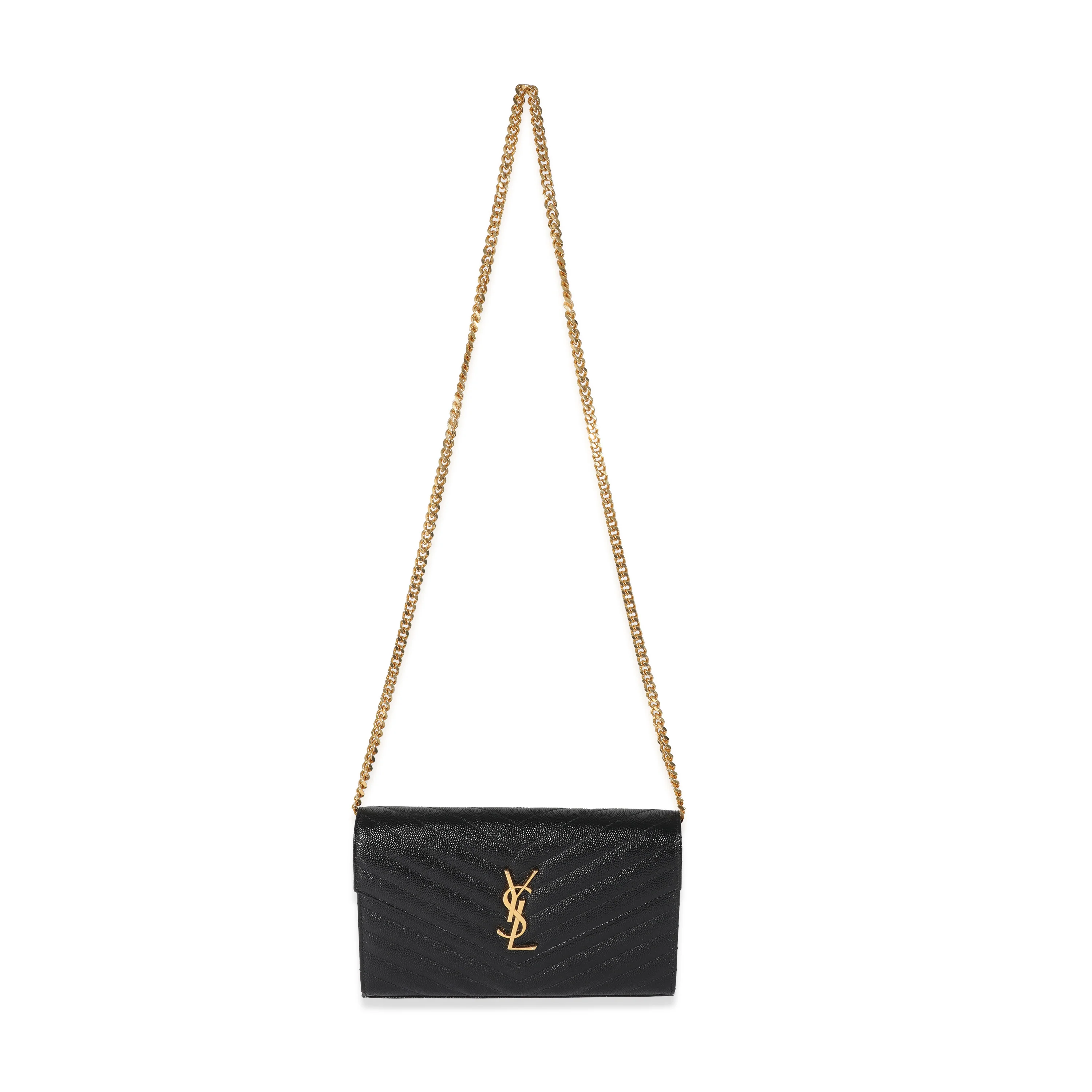 Saint Laurent Black Cassandre Matelasse Envelope Chain Wallet - Image 4