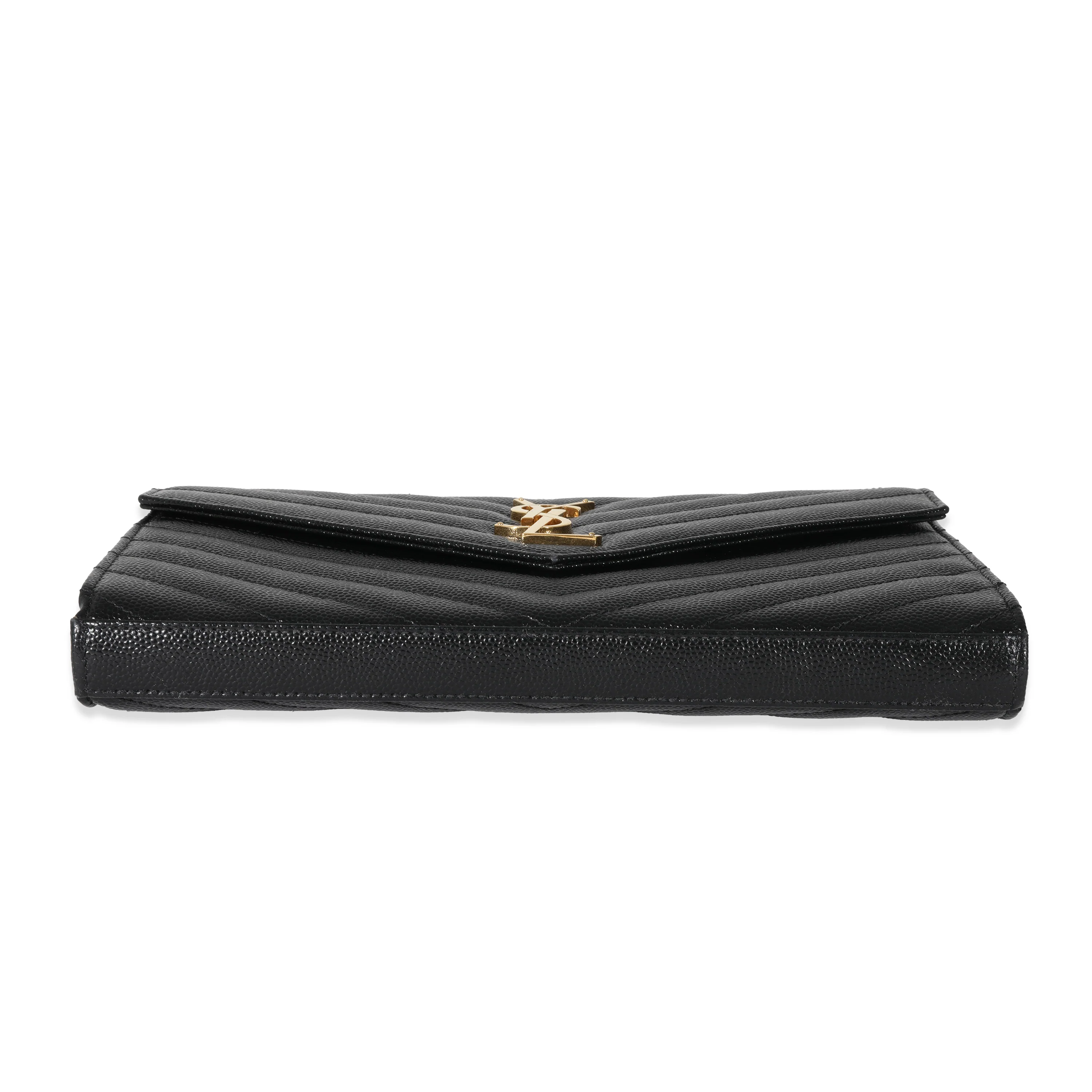 Saint Laurent Black Cassandre Matelasse Envelope Chain Wallet - Image 5