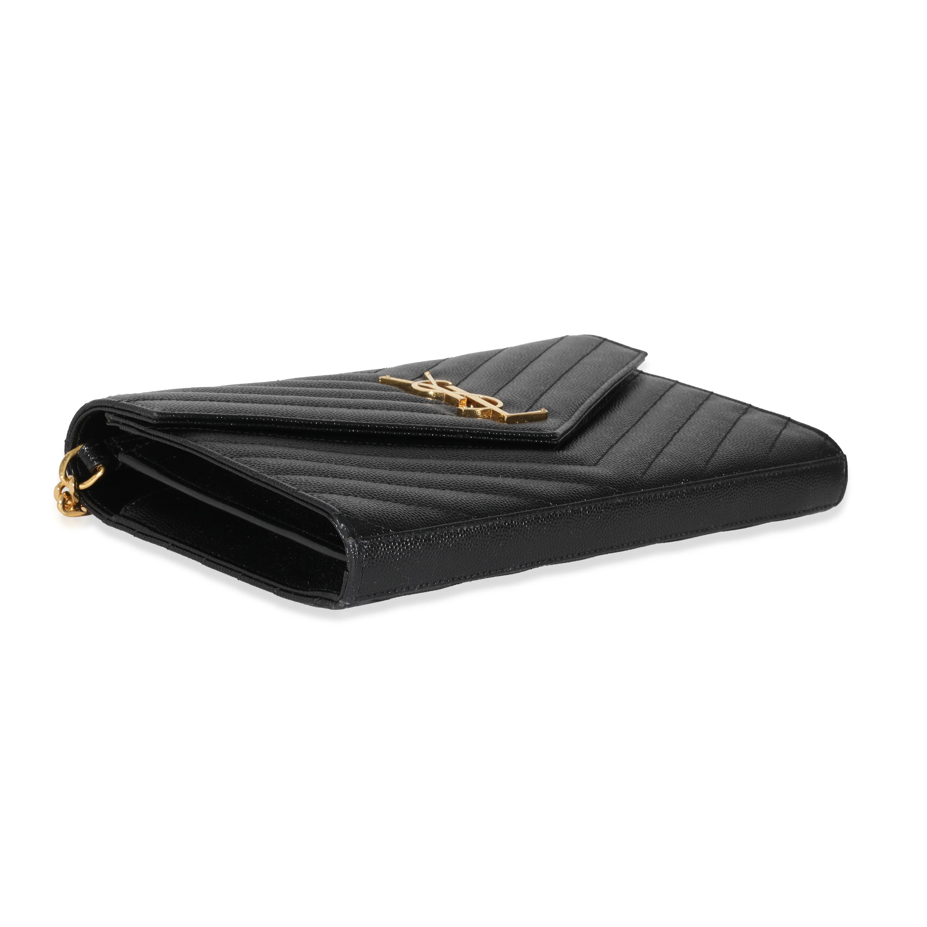 Saint Laurent Black Cassandre Matelasse Envelope Chain Wallet - Image 6