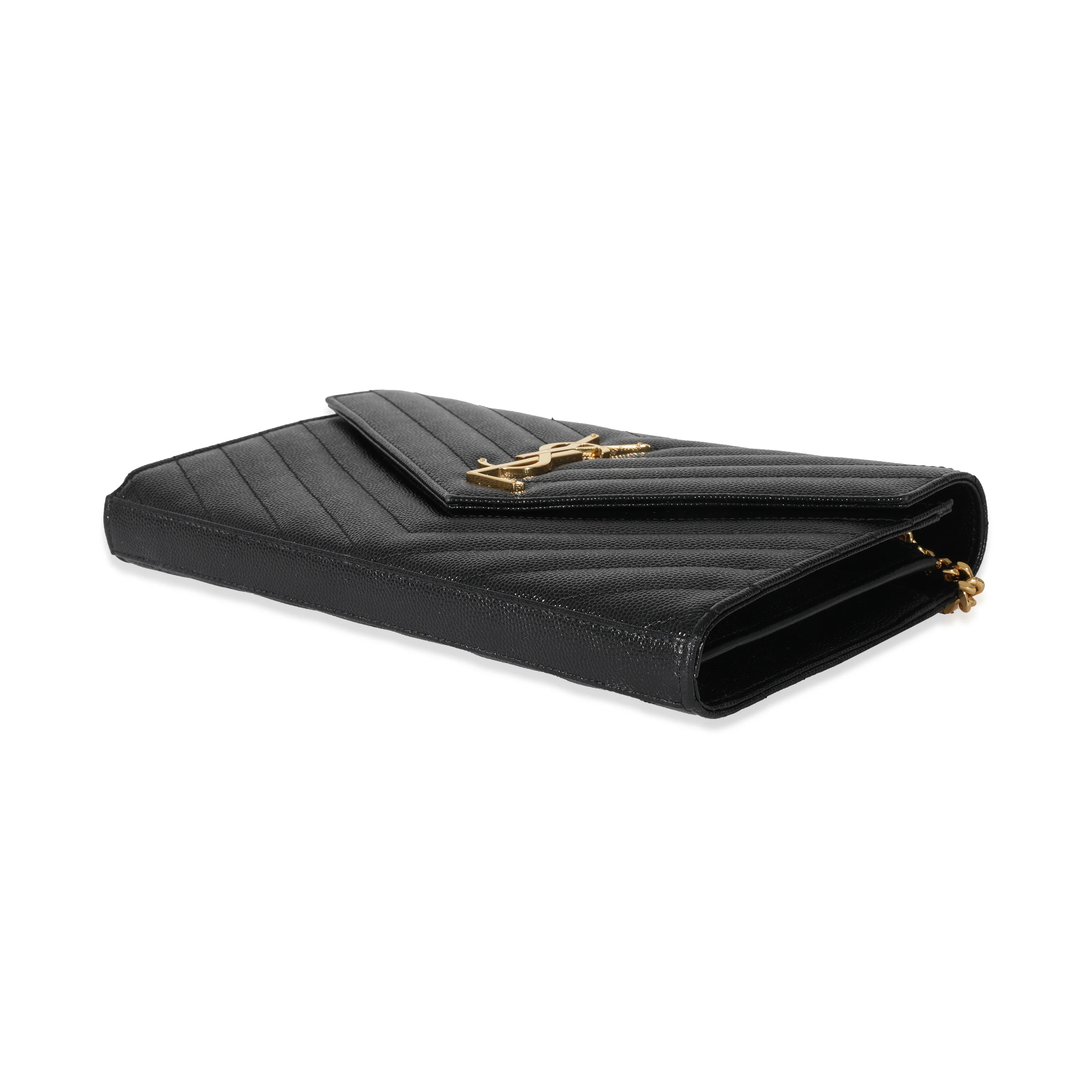 Saint Laurent Black Cassandre Matelasse Envelope Chain Wallet - Image 7