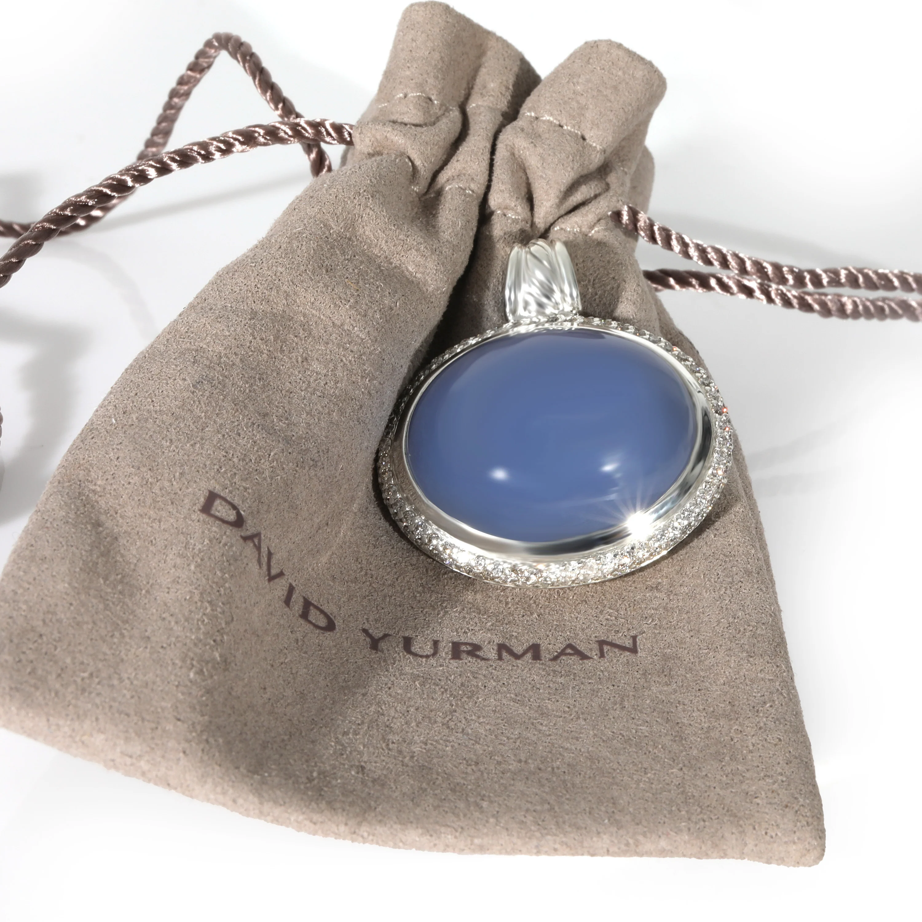 Oval Chalcedony Diamond Enhancer Pendant in Sterling Silver 0.68CT - Image 4