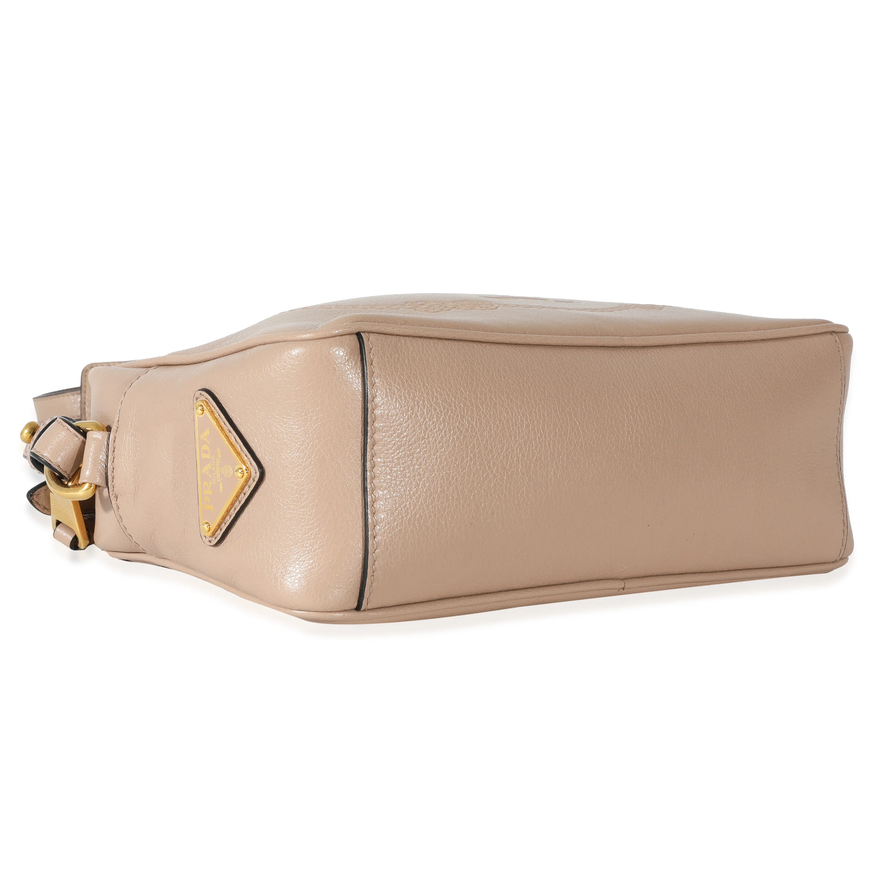 Prada Beige Smooth Leather Logo Embossed Crossbody - Image 6