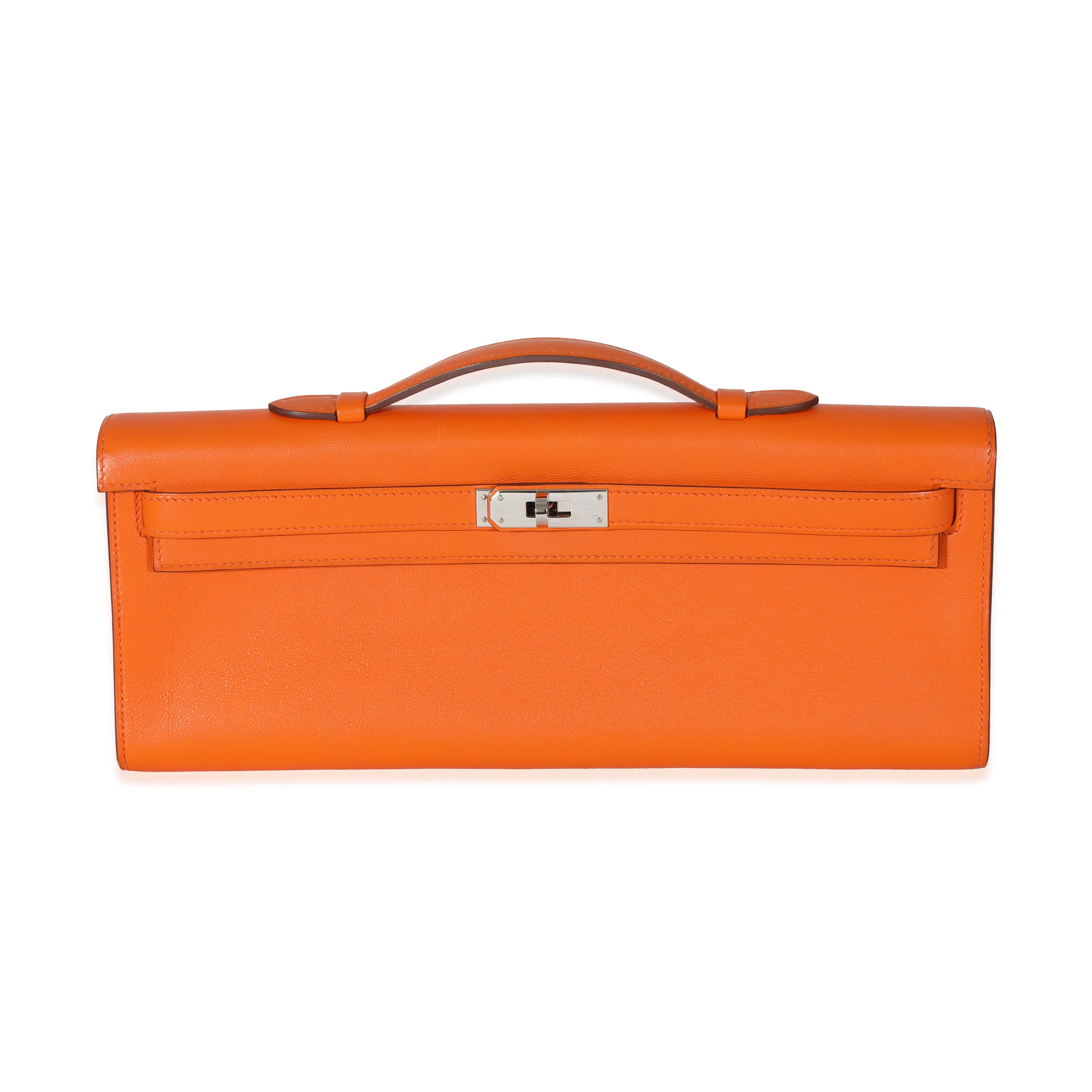 Hermes Orange Evercolor Kelly Cut Clutch PHW
