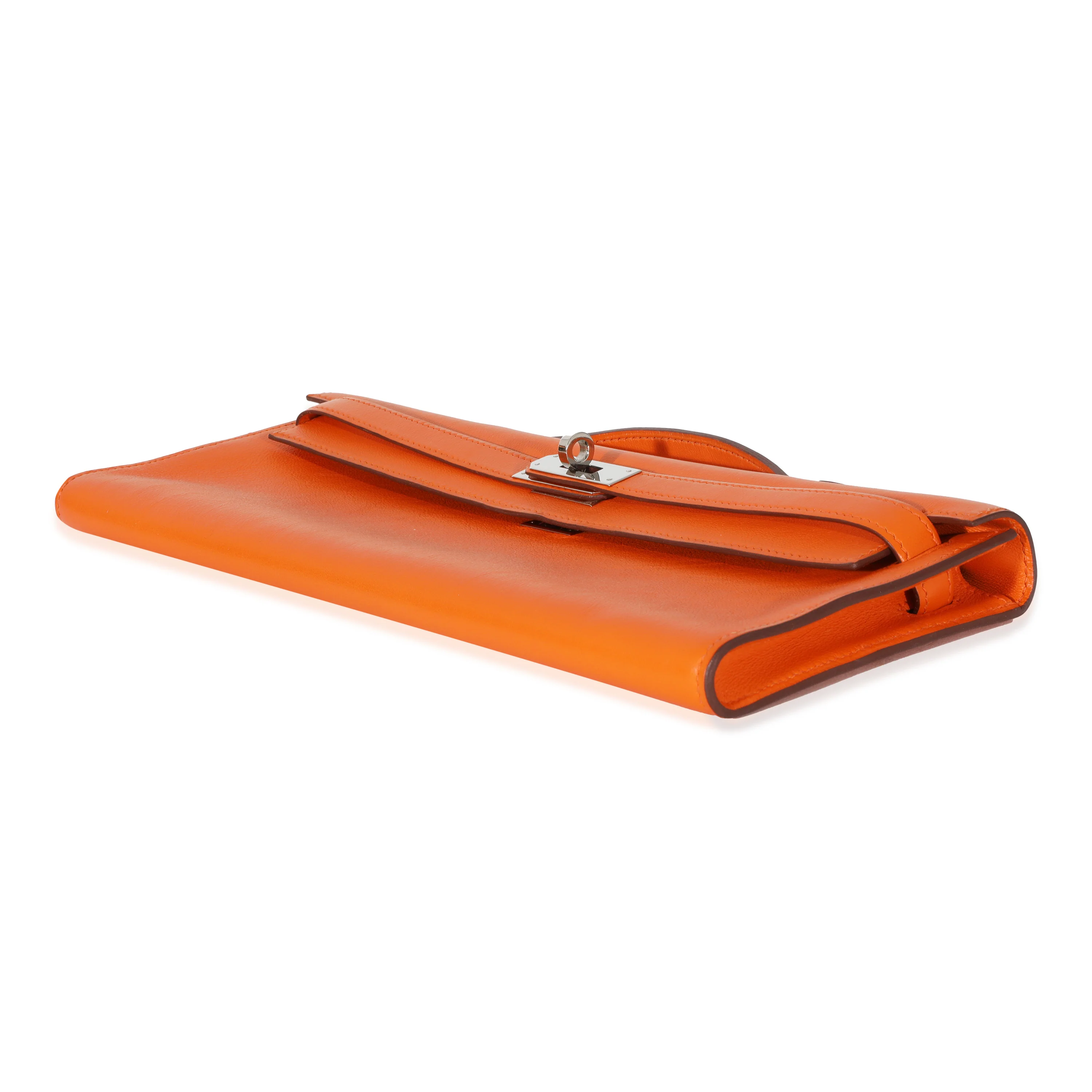 Hermes Orange Evercolor Kelly Cut Clutch PHW - Image 7
