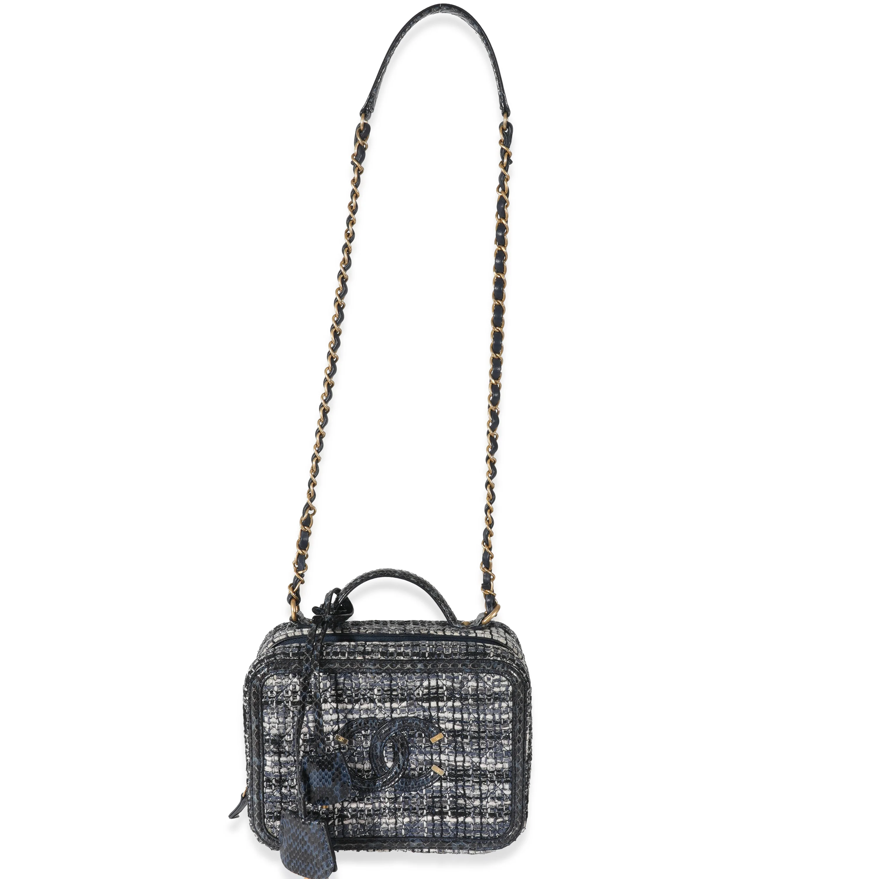 Chanel Navy Tweed Python Filigree Vanity Case - Image 8