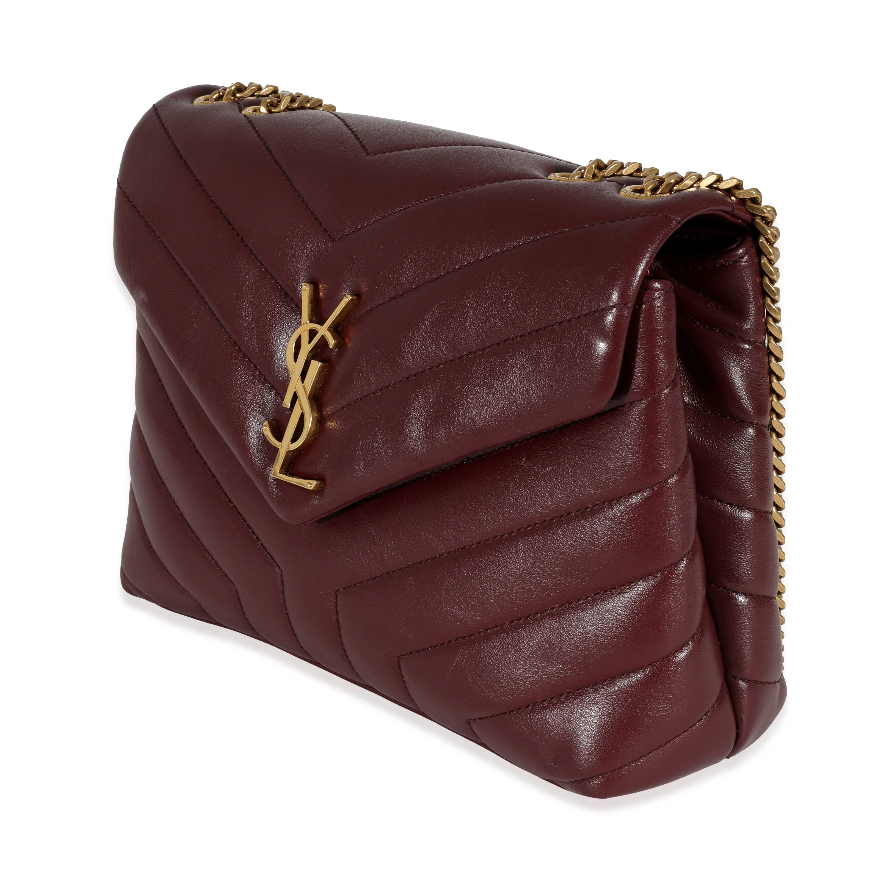 Saint Laurent Burgundy Calfskin Quilted Monogram Small Loulou Bag - Image 2