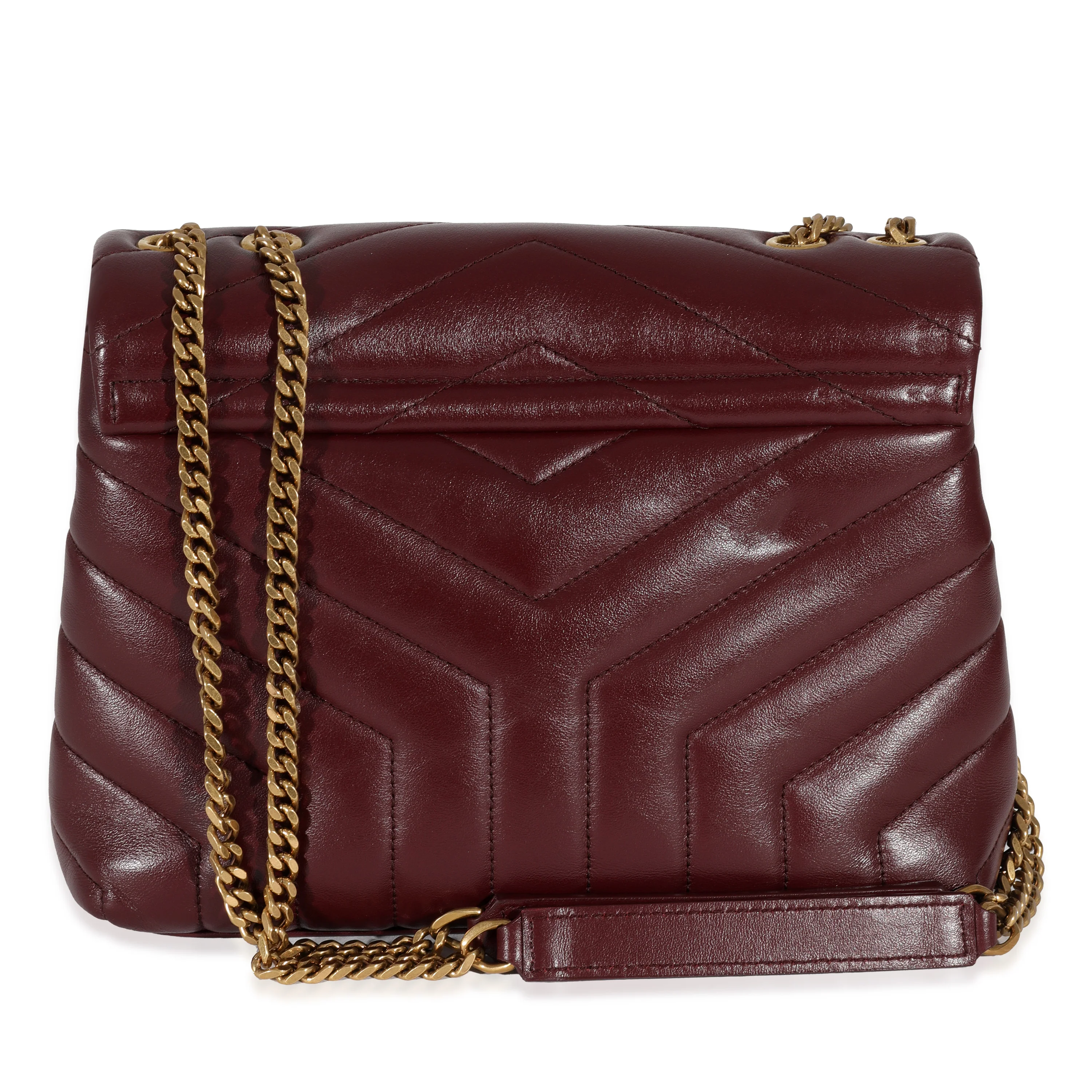 Saint Laurent Burgundy Calfskin Quilted Monogram Small Loulou Bag - Image 3