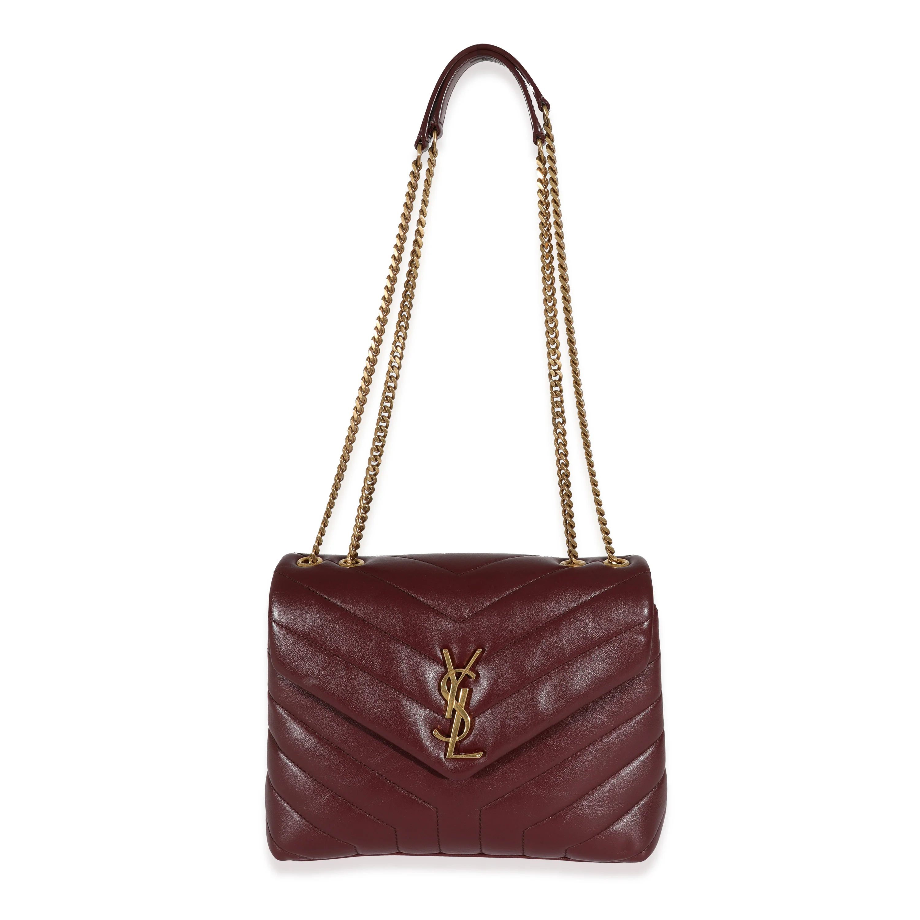 Saint Laurent Burgundy Calfskin Quilted Monogram Small Loulou Bag - Image 4