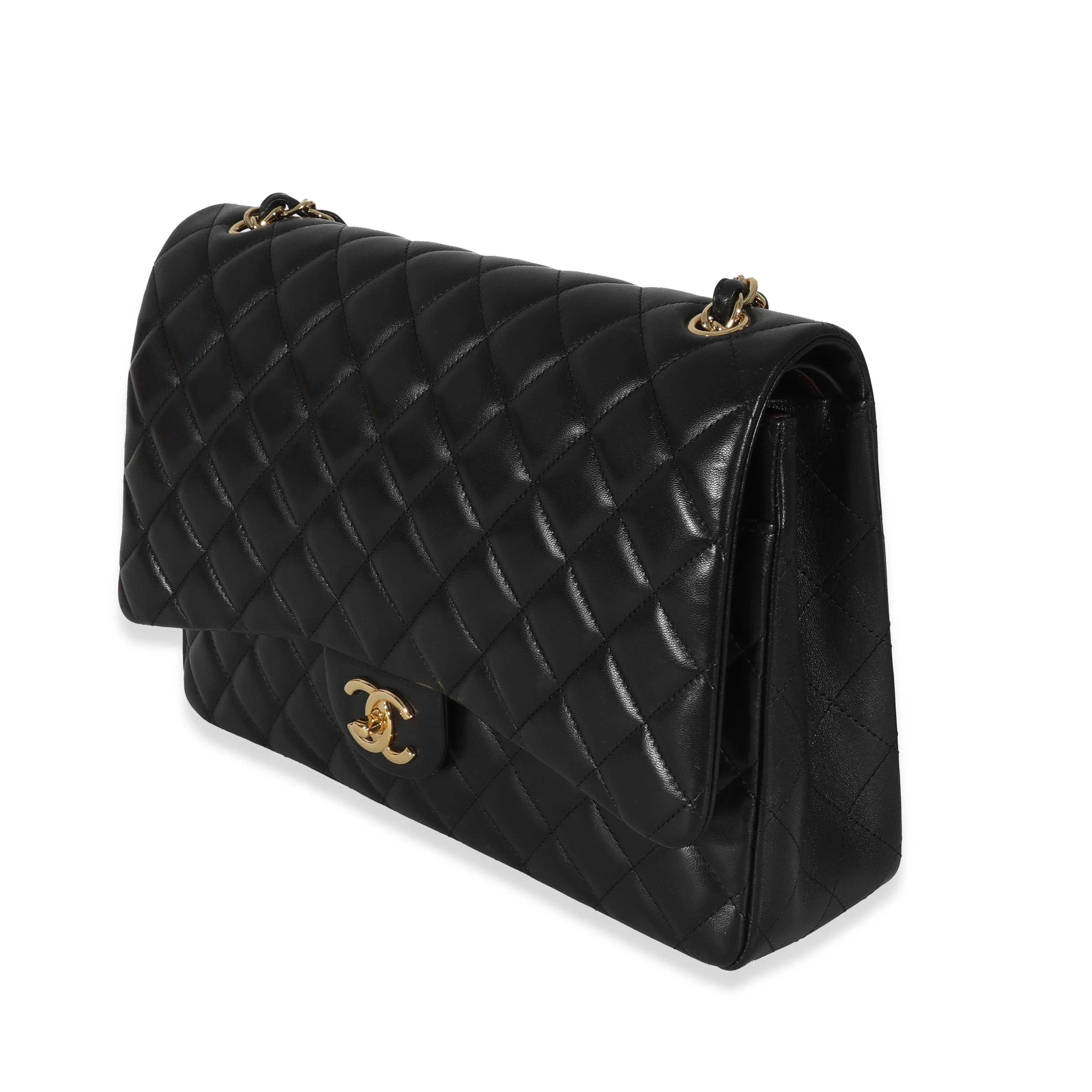 Black Lambskin Classic Maxi Double Flap Bag - Image 2