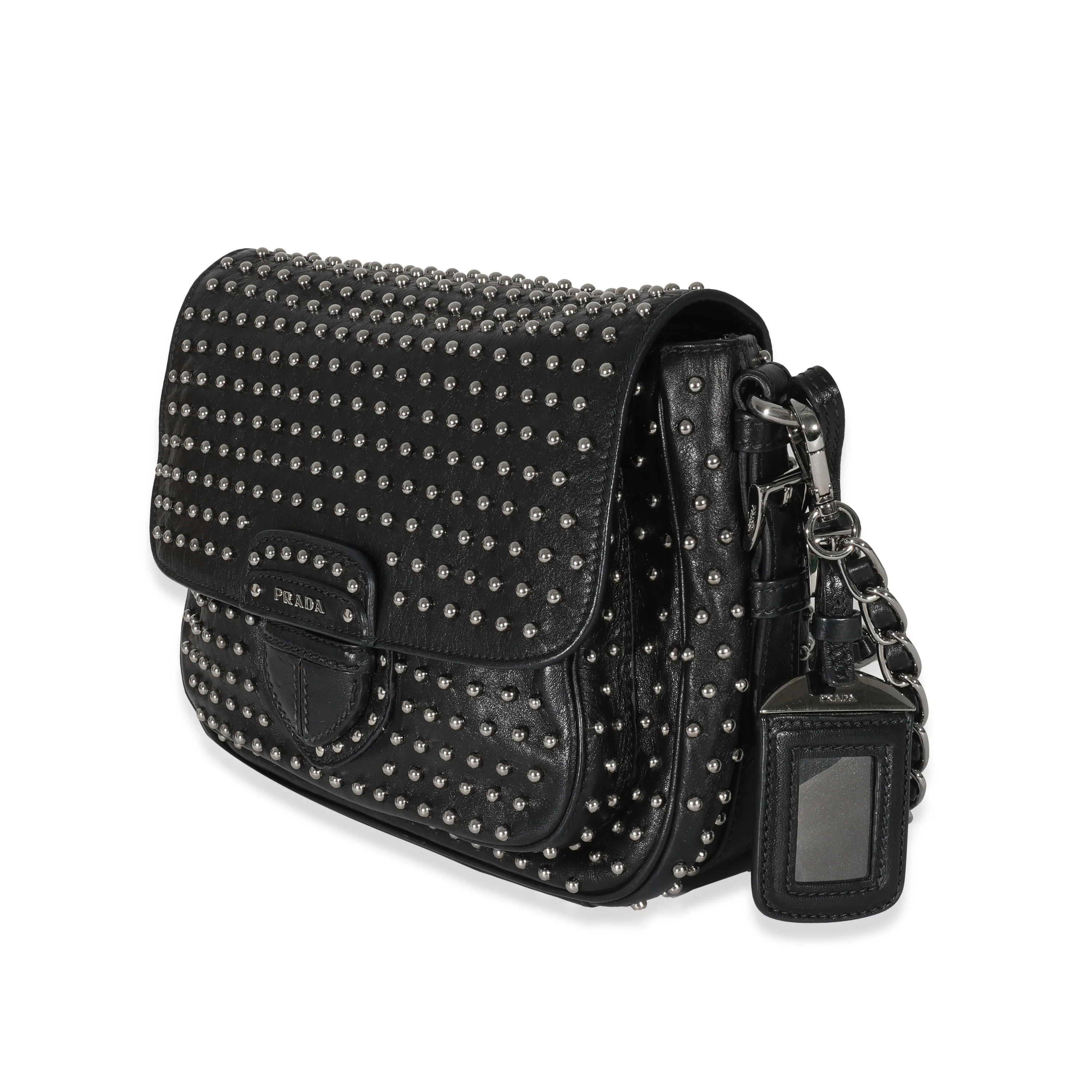 Prada Black Soft Calfskin Studded Flap Bag - Image 2