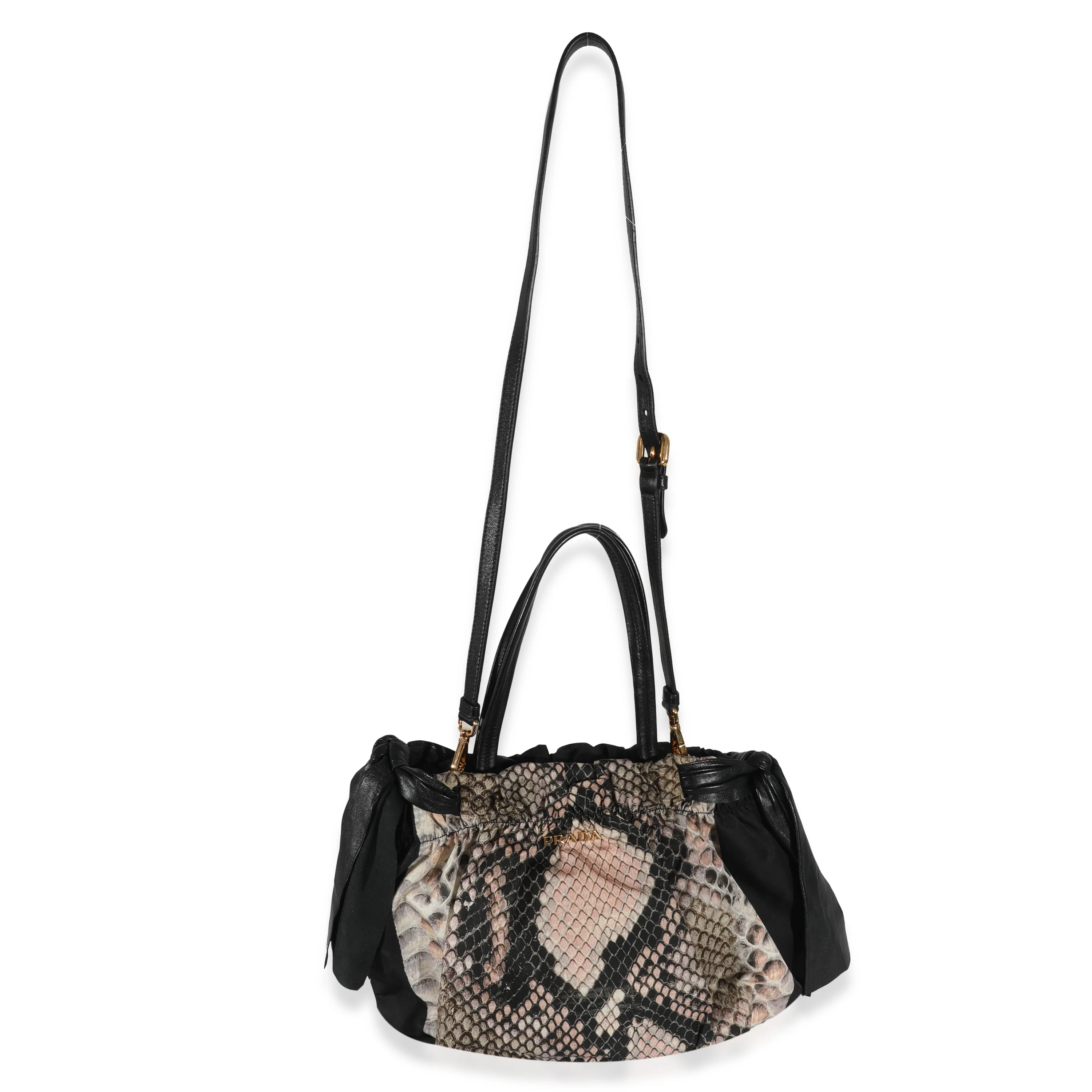 Prada Black Pink Python Print Nylon Medium Pitone Hobo - Image 4