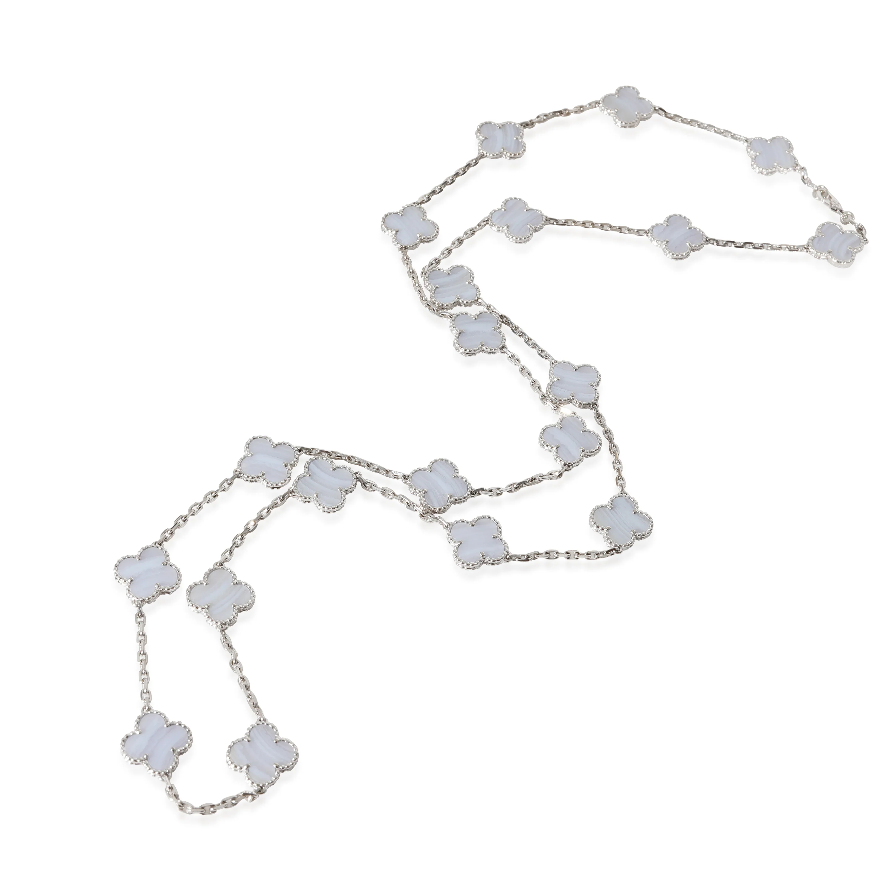 Van Cleef & Arpels Alhambra Chalcedony 20 Motif Necklace in 18k White Gold - Image 6