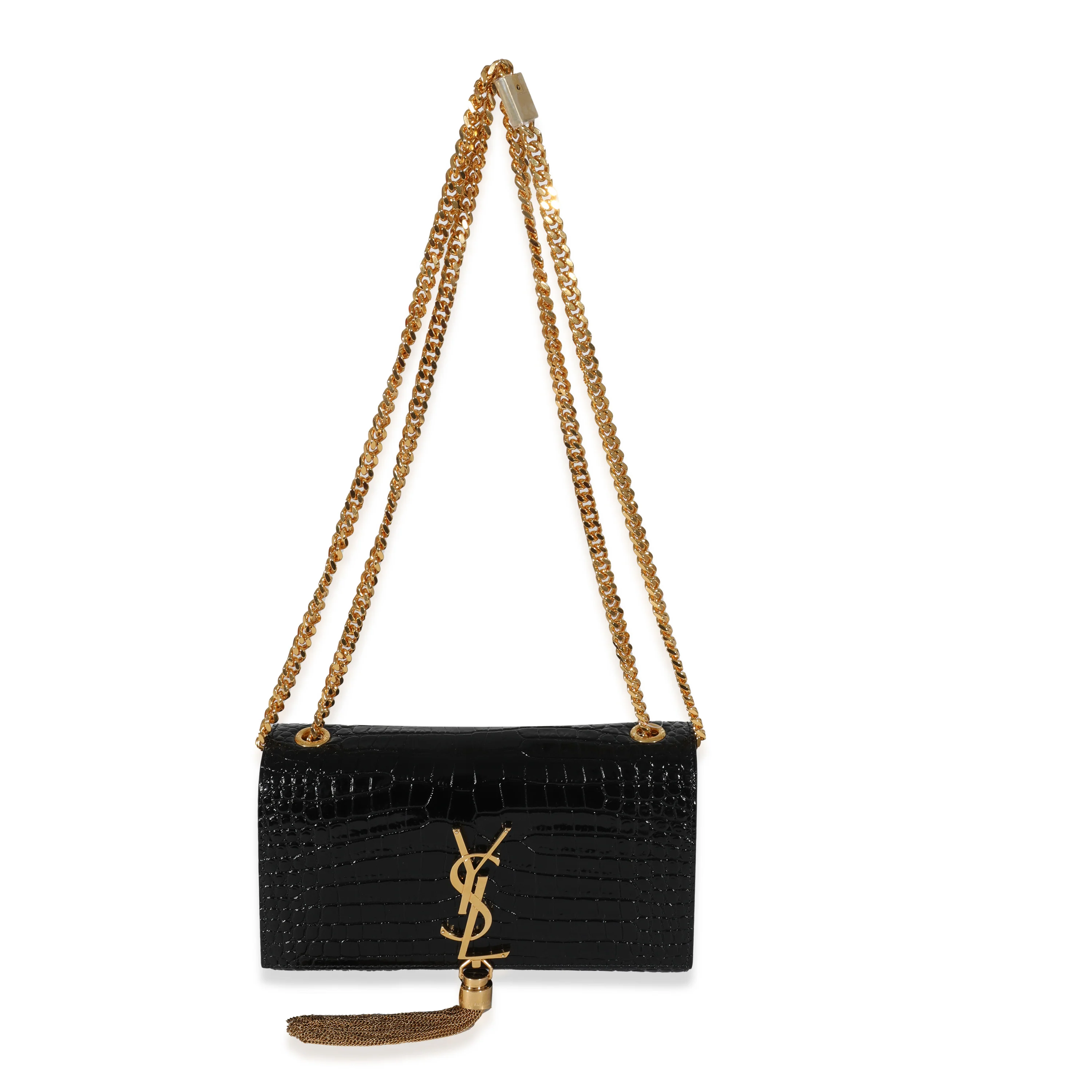 Saint Laurent Black Embossed Leather Small Kate Tassel Chain Bag - Image 4