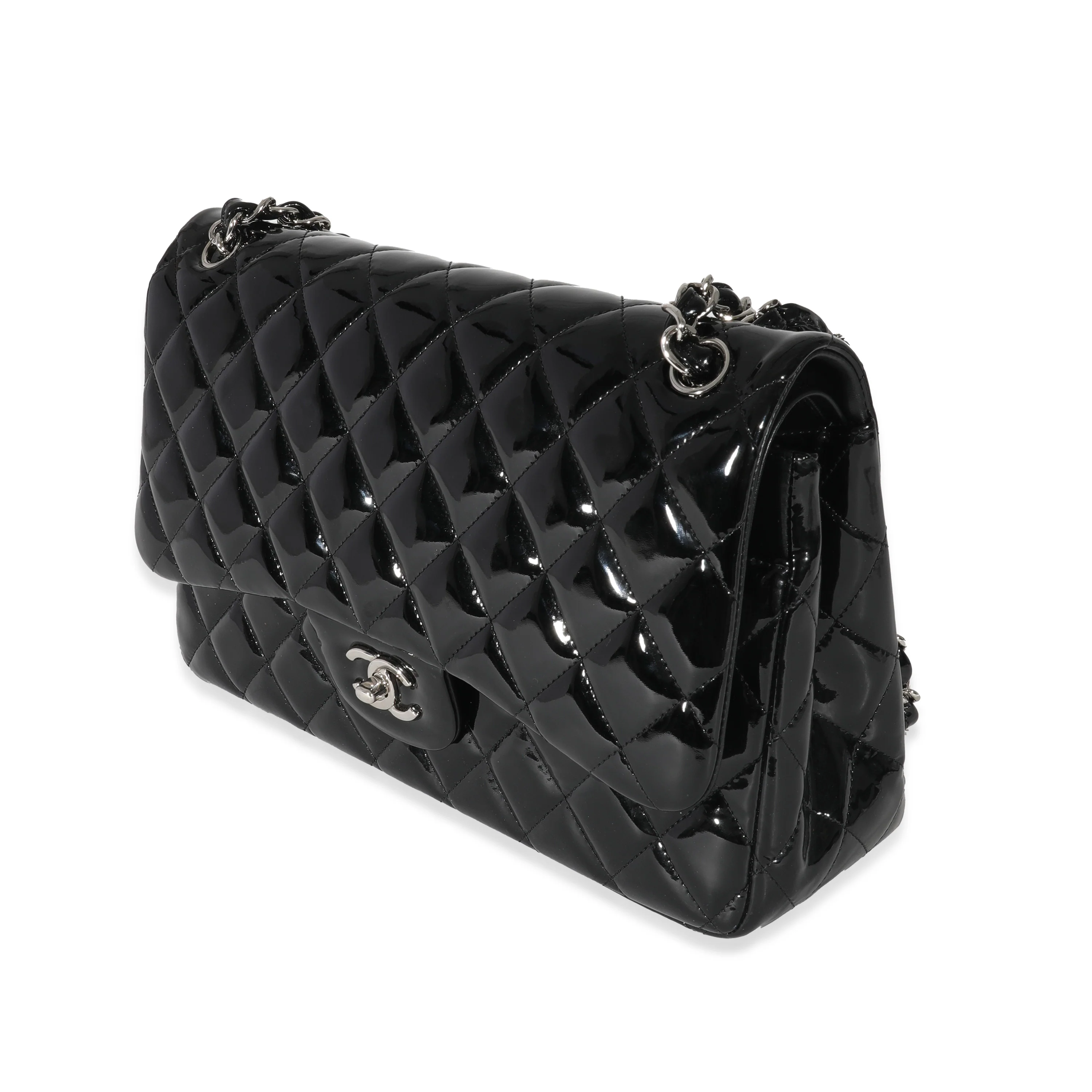 Chanel Black Patent Classic Jumbo Double Flap Bag - Image 2
