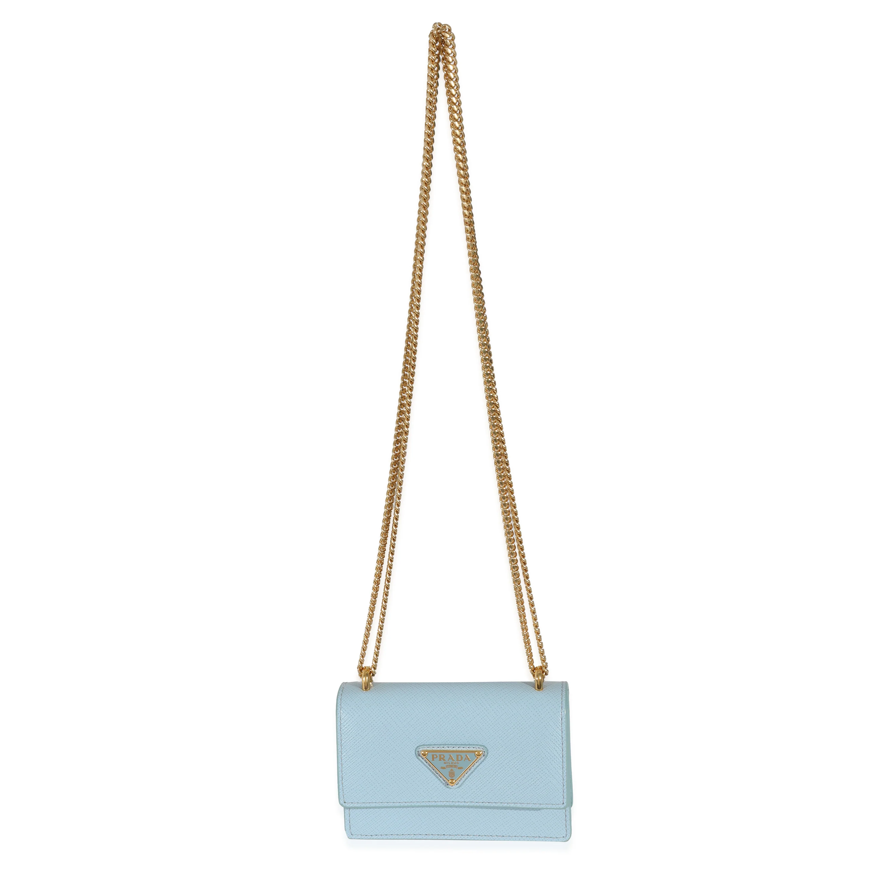 Prada Blue Saffiano Card Holder With Chain - Image 3