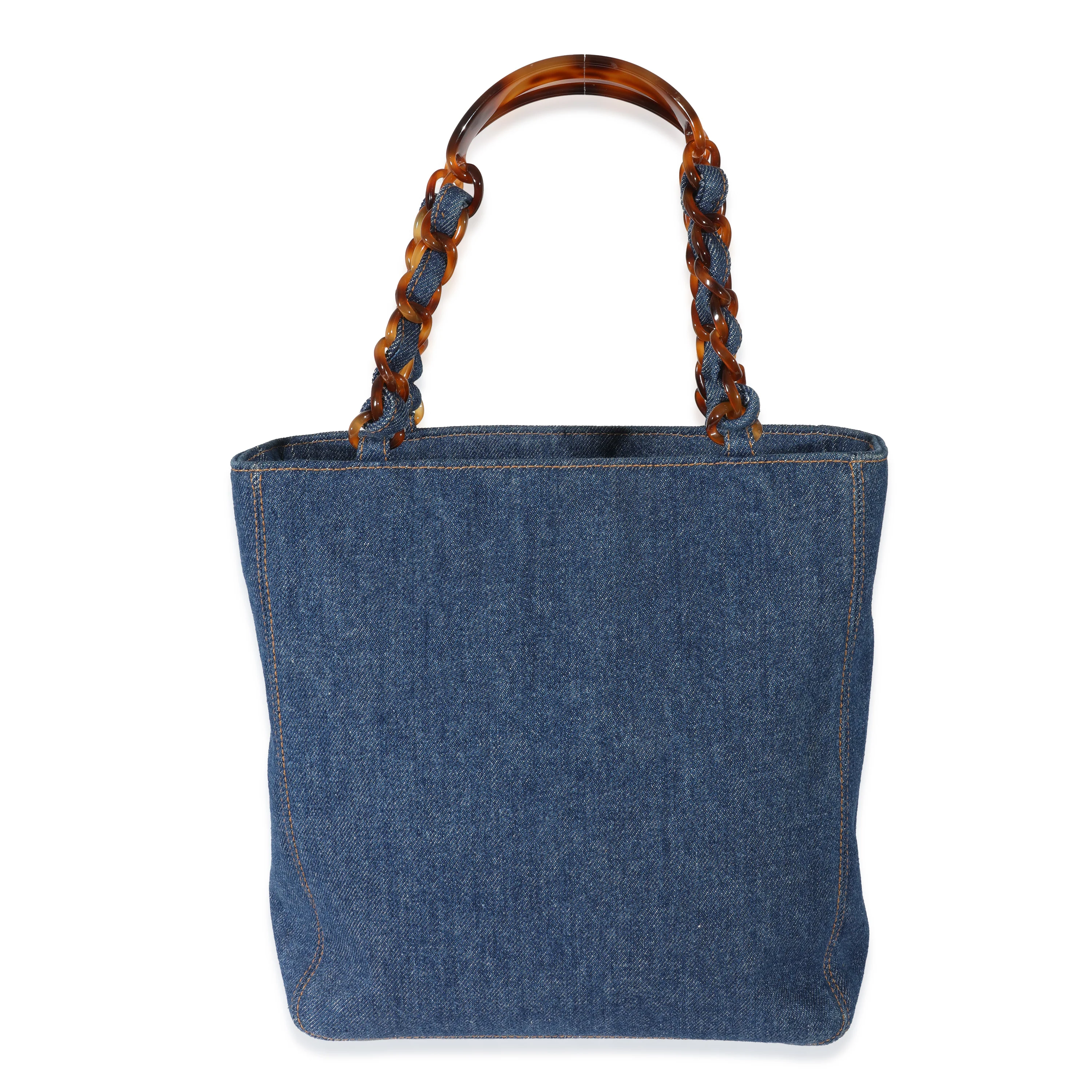 Vintage Navy Denim Tortoiseshell CC Tote - Image 3