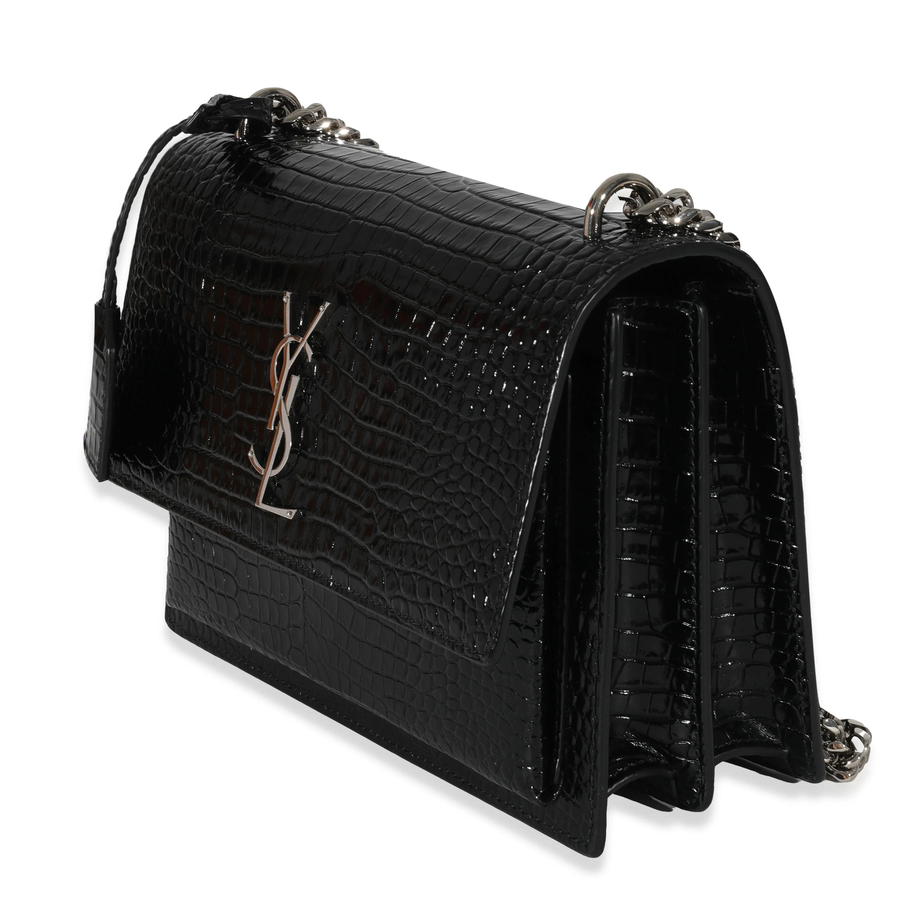 Saint Laurent Black Croc Embossed Medium Sunset Bag - Image 2