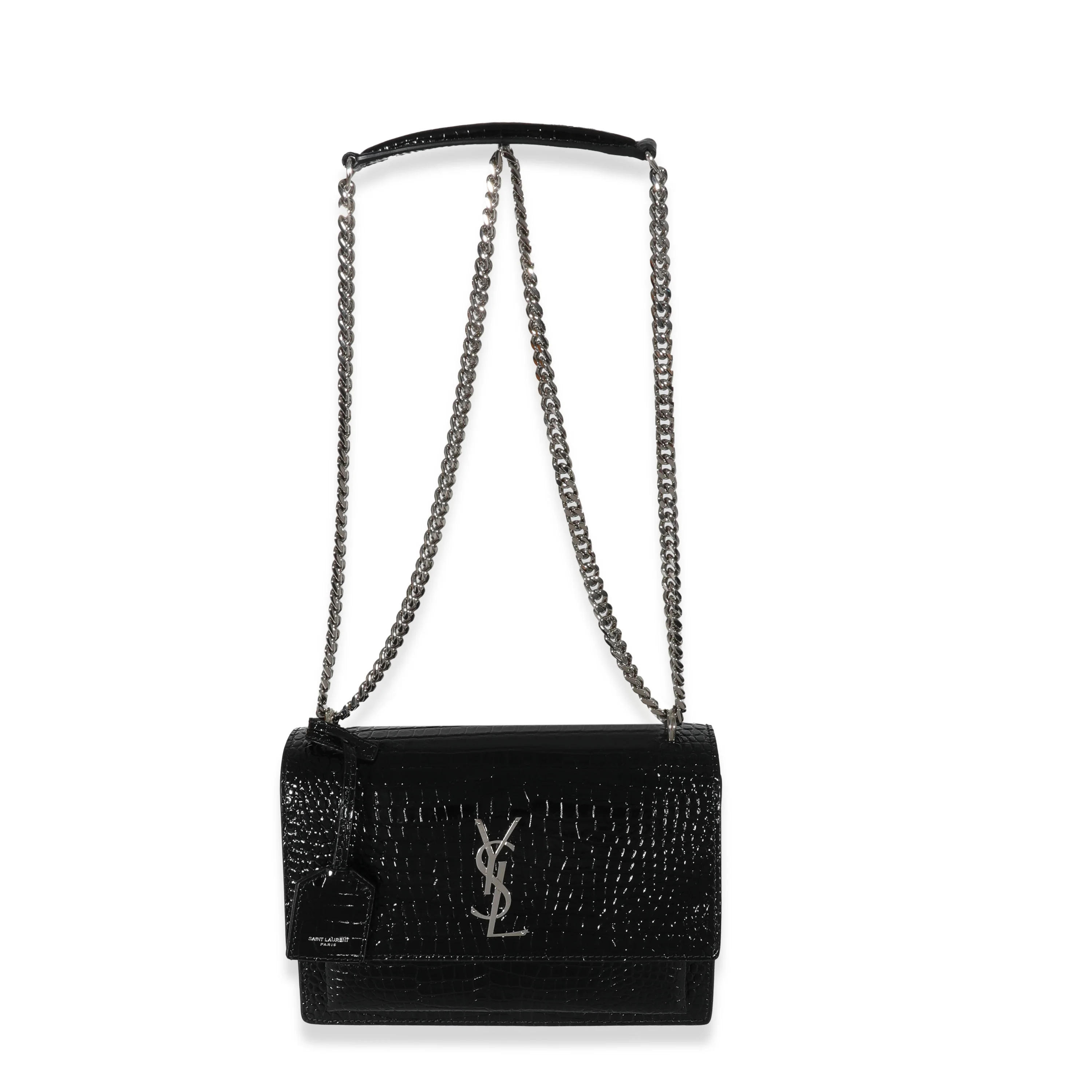 Saint Laurent Black Croc Embossed Medium Sunset Bag - Image 4