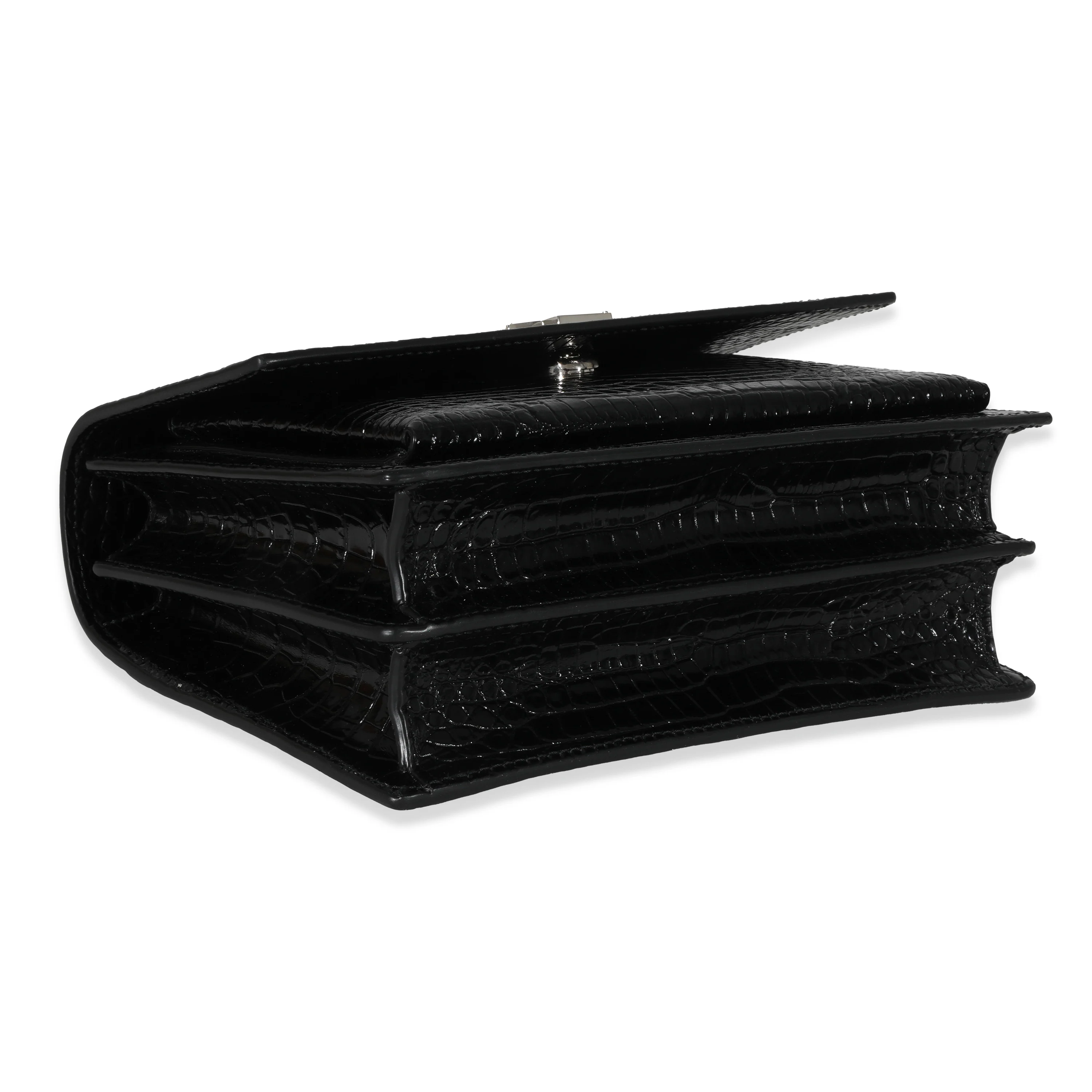Saint Laurent Black Croc Embossed Medium Sunset Bag - Image 6