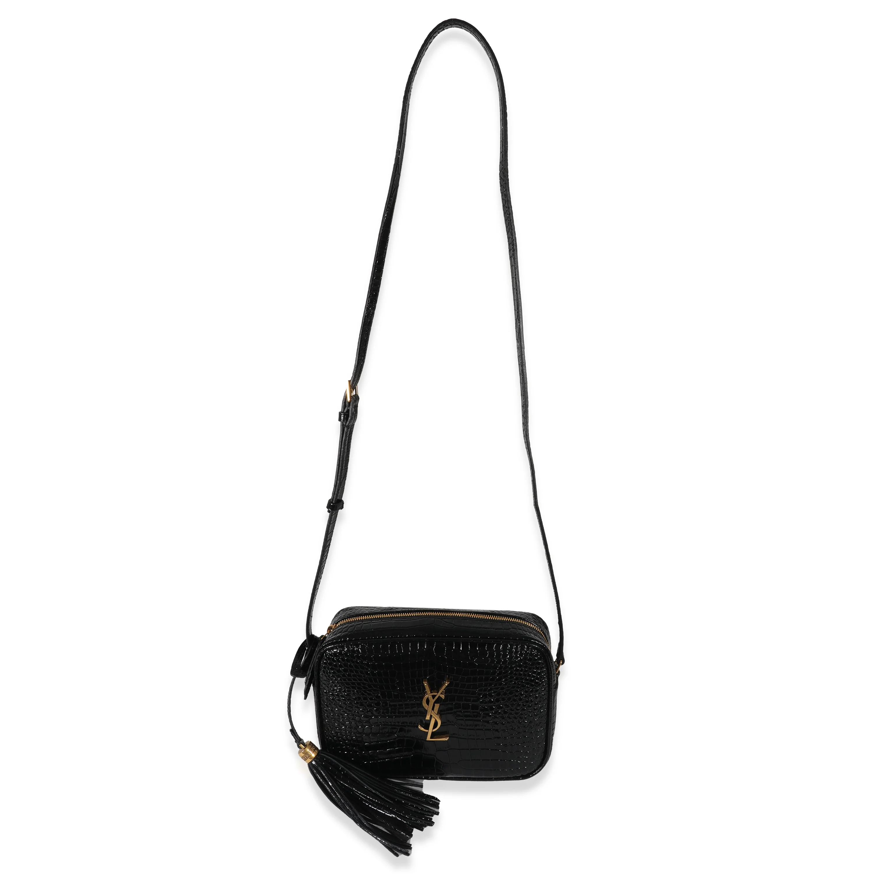 Saint Laurent Black Croc Embossed Lou Camera Bag - Image 4