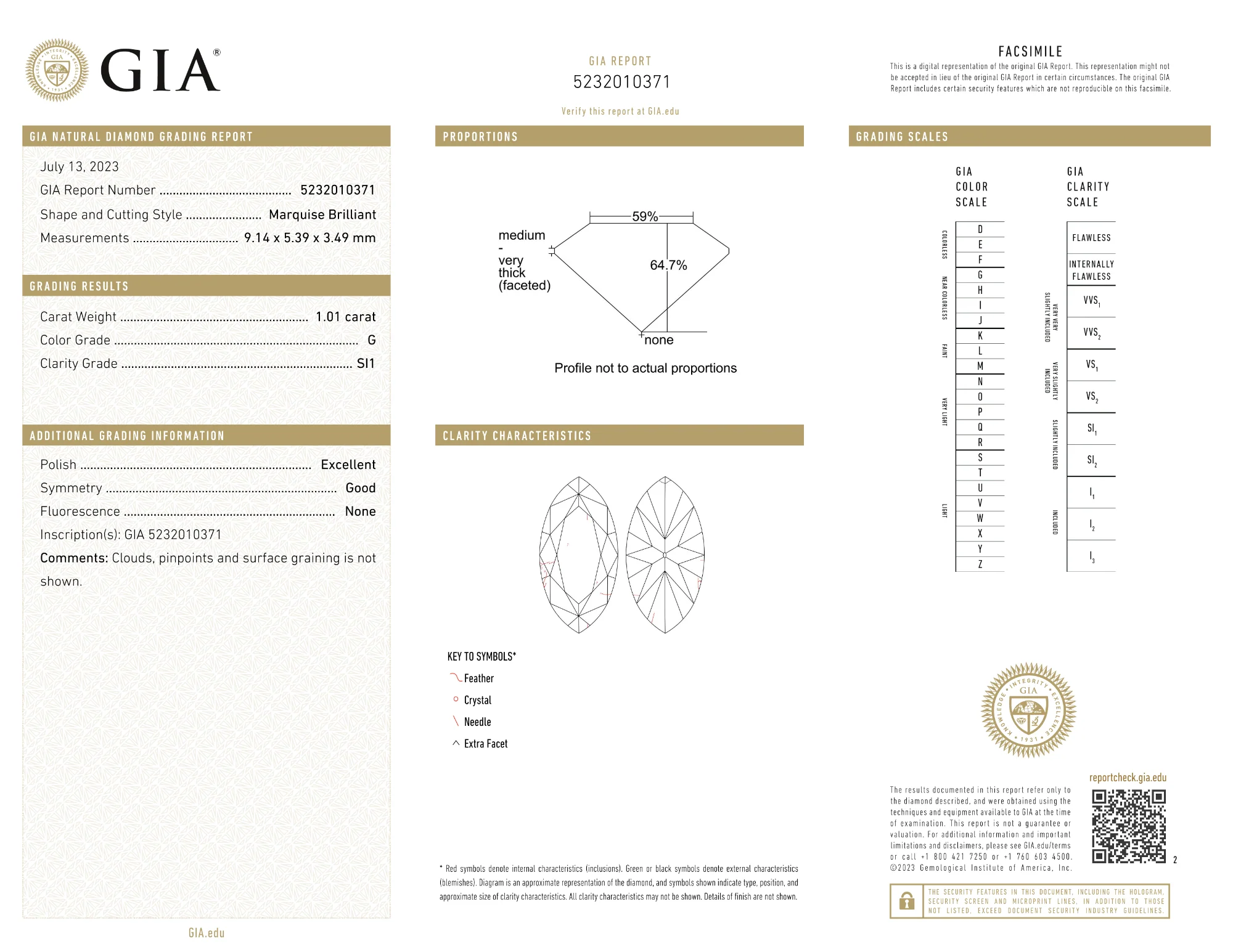 GIA Certified 1.01 Ct Marquise cut G SI1 Loose Diamond - Image 2