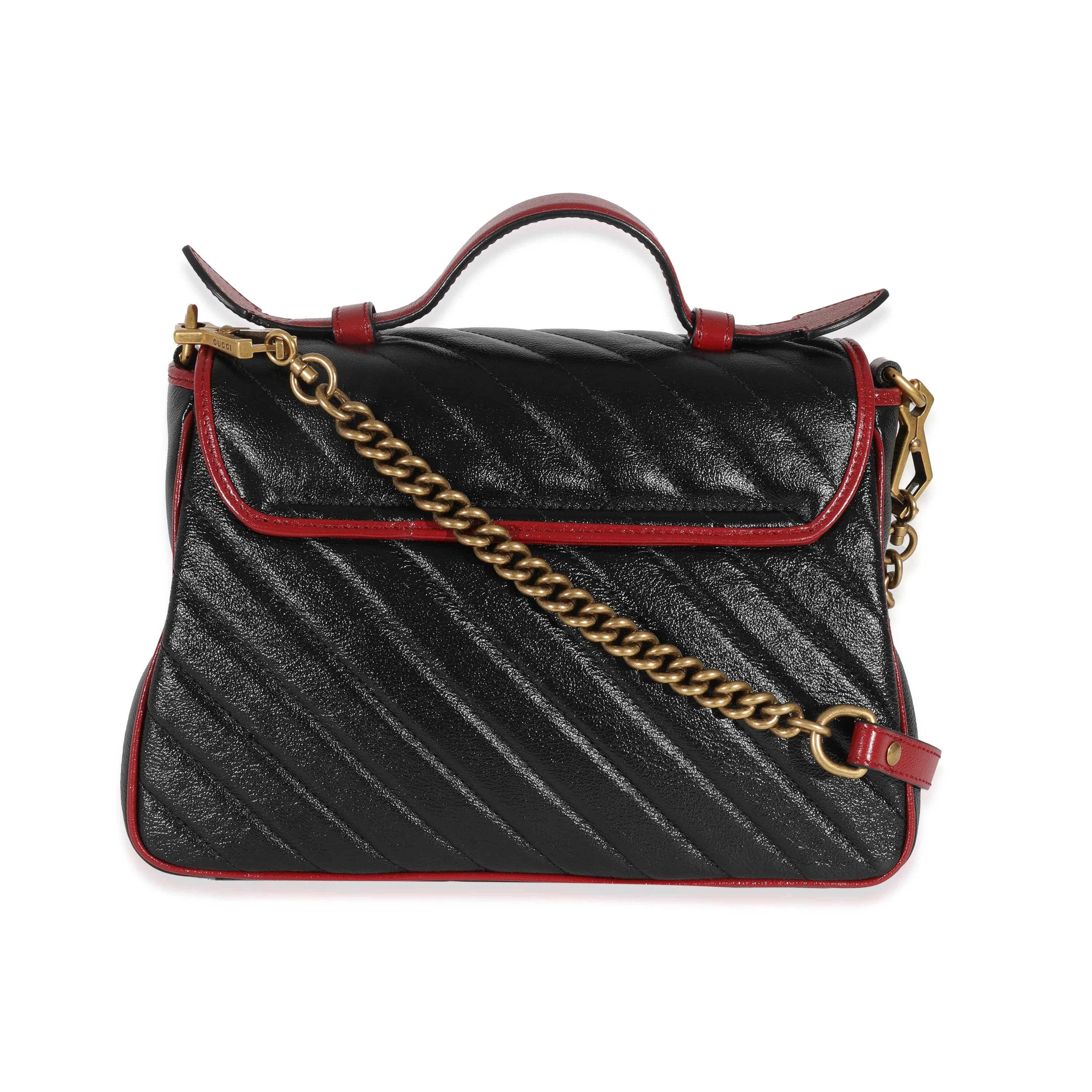Black Quilted Leather GG Marmont Small Torchon Top Handle - Image 3