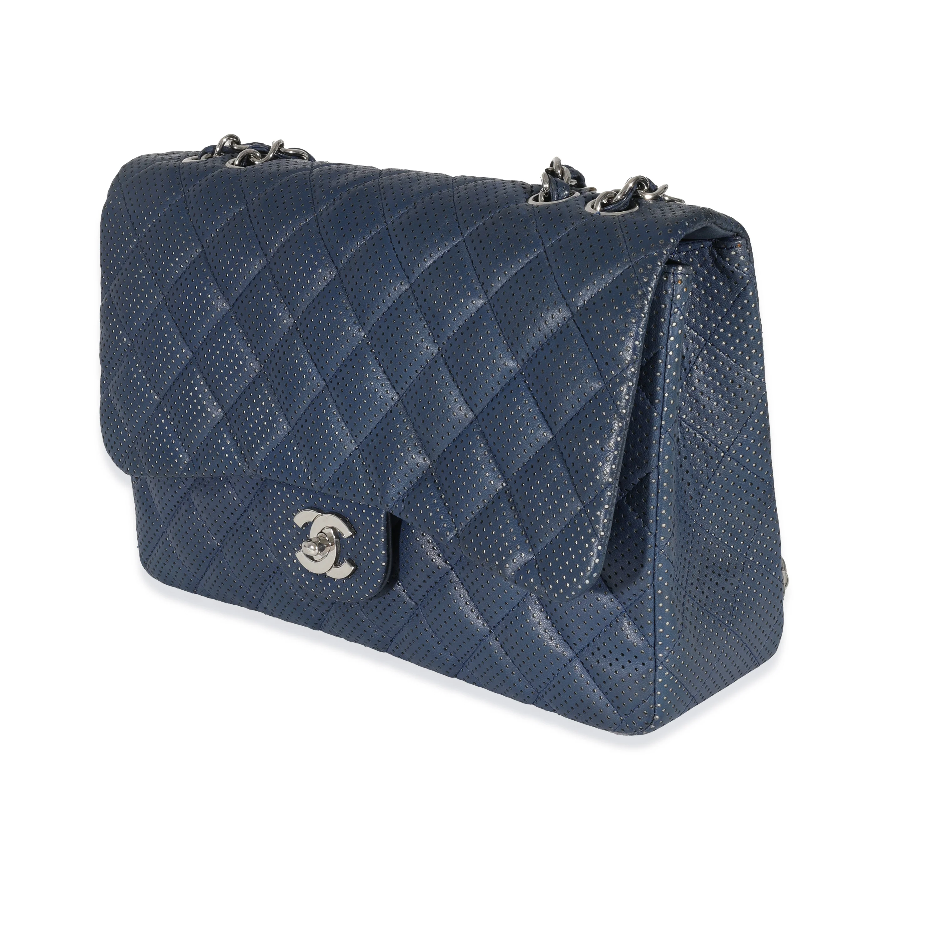 Chanel Navy Perforated Lambskin Jumbo Single Flap Bag - Image 2