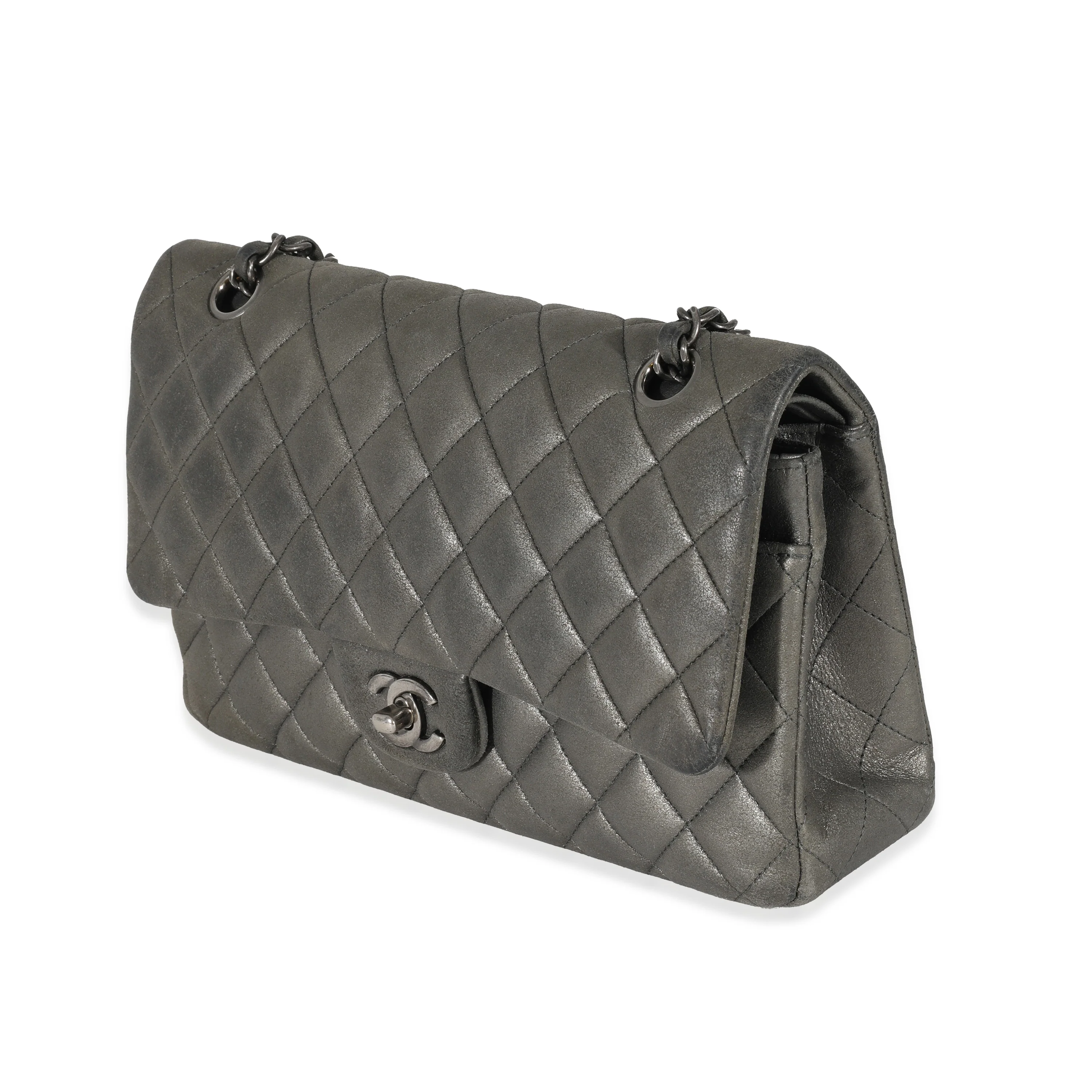 Grey Metallic Nubuck Medium Classic Double Flap - Image 2