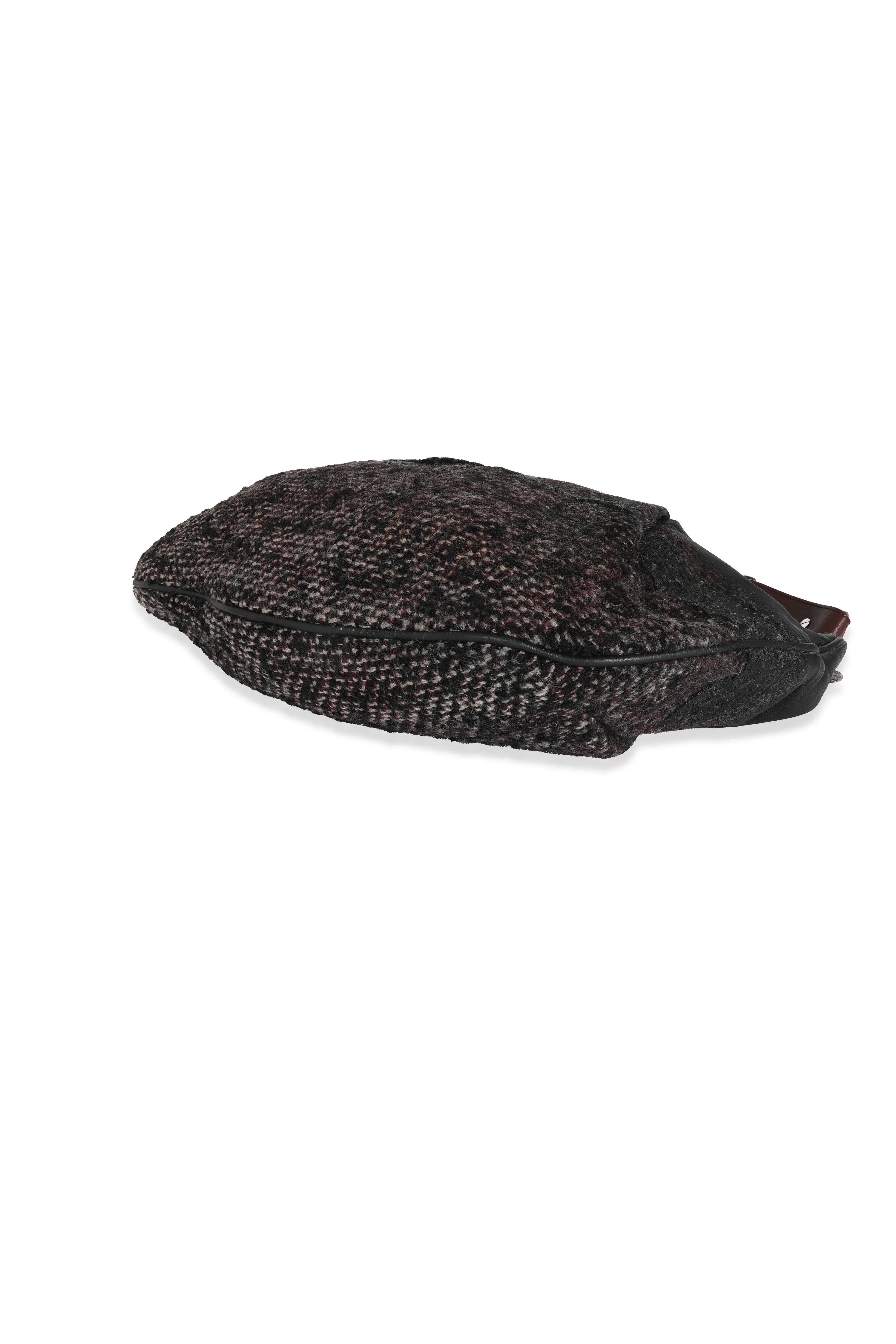 Black Tweed Leather Coco Pleats Hobo - Image 7