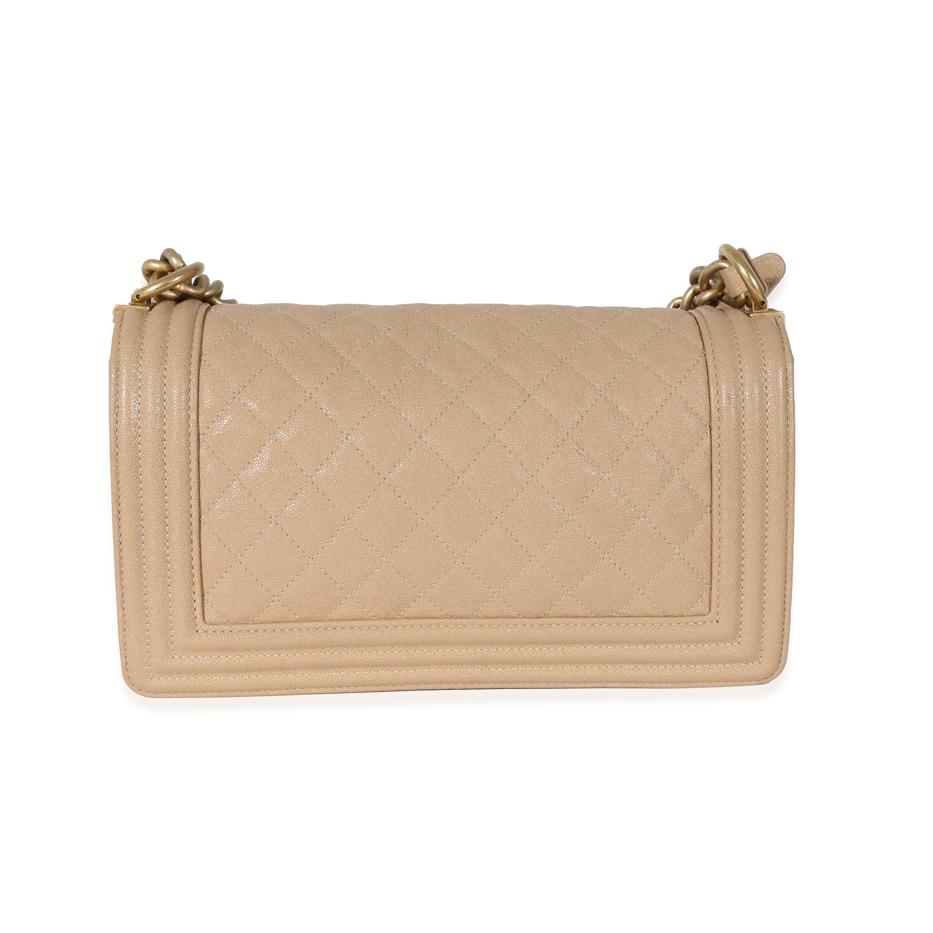 Chanel Beige Quilted Caviar Medium Boy Bag - Image 3