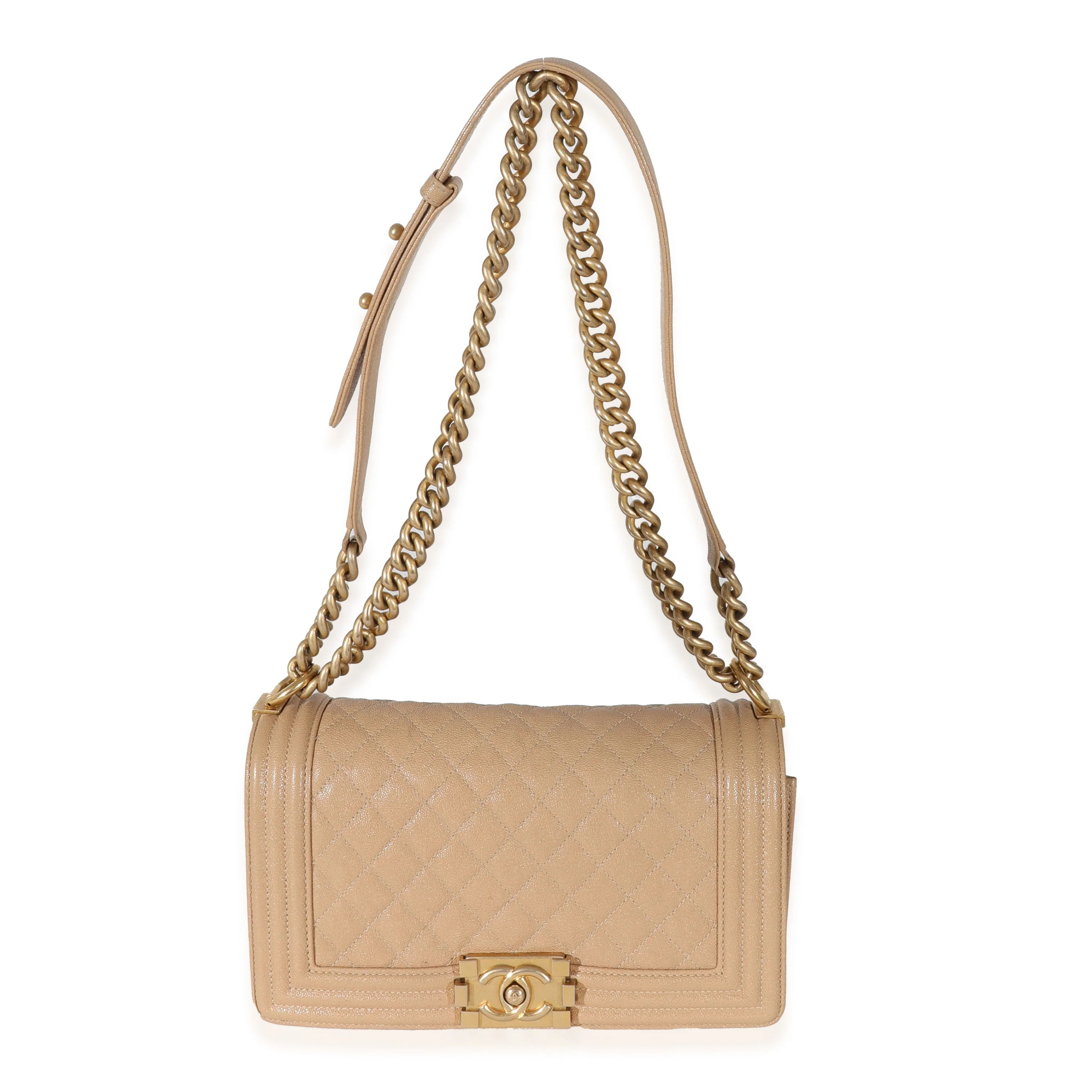 Chanel Beige Quilted Caviar Medium Boy Bag - Image 4