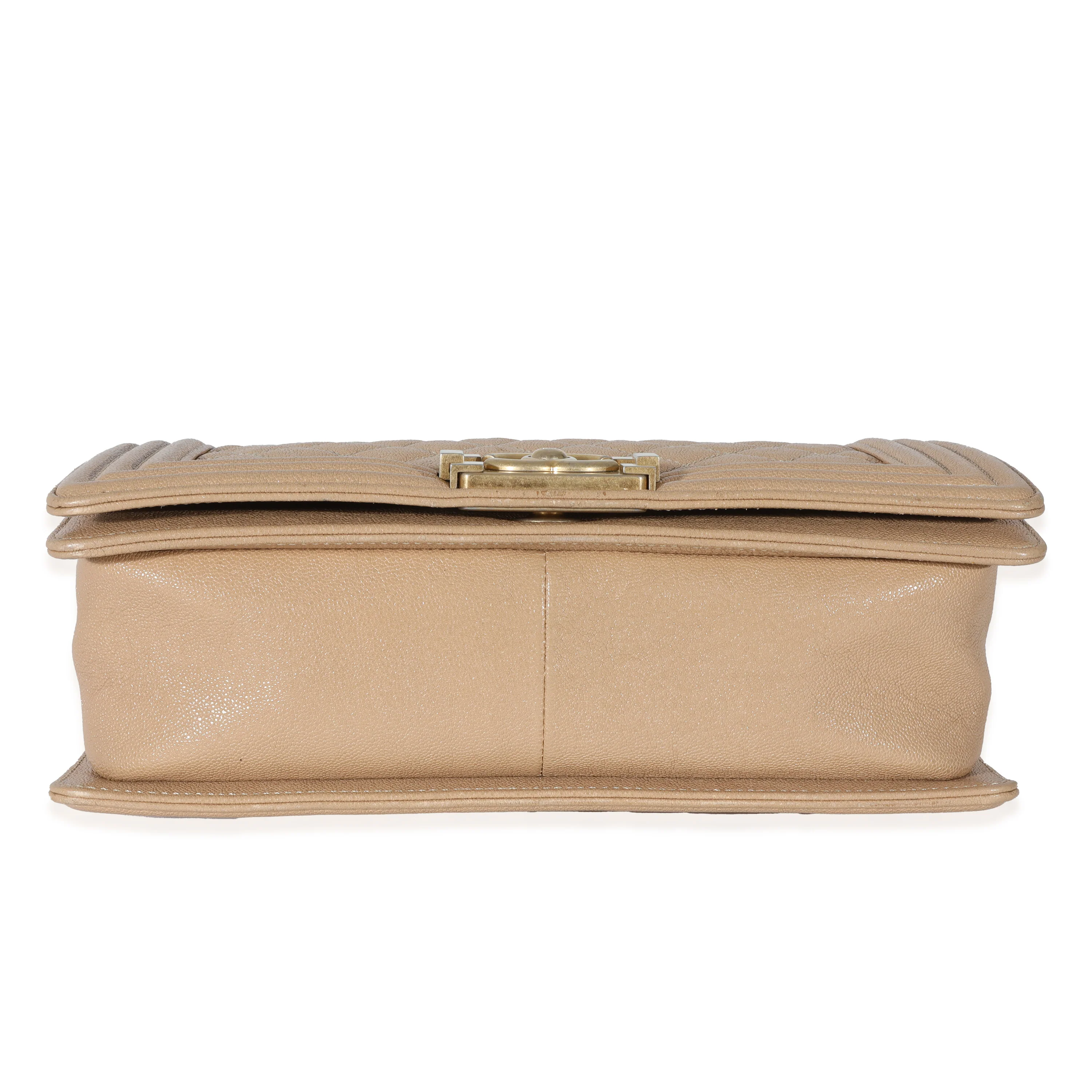 Chanel Beige Quilted Caviar Medium Boy Bag - Image 5
