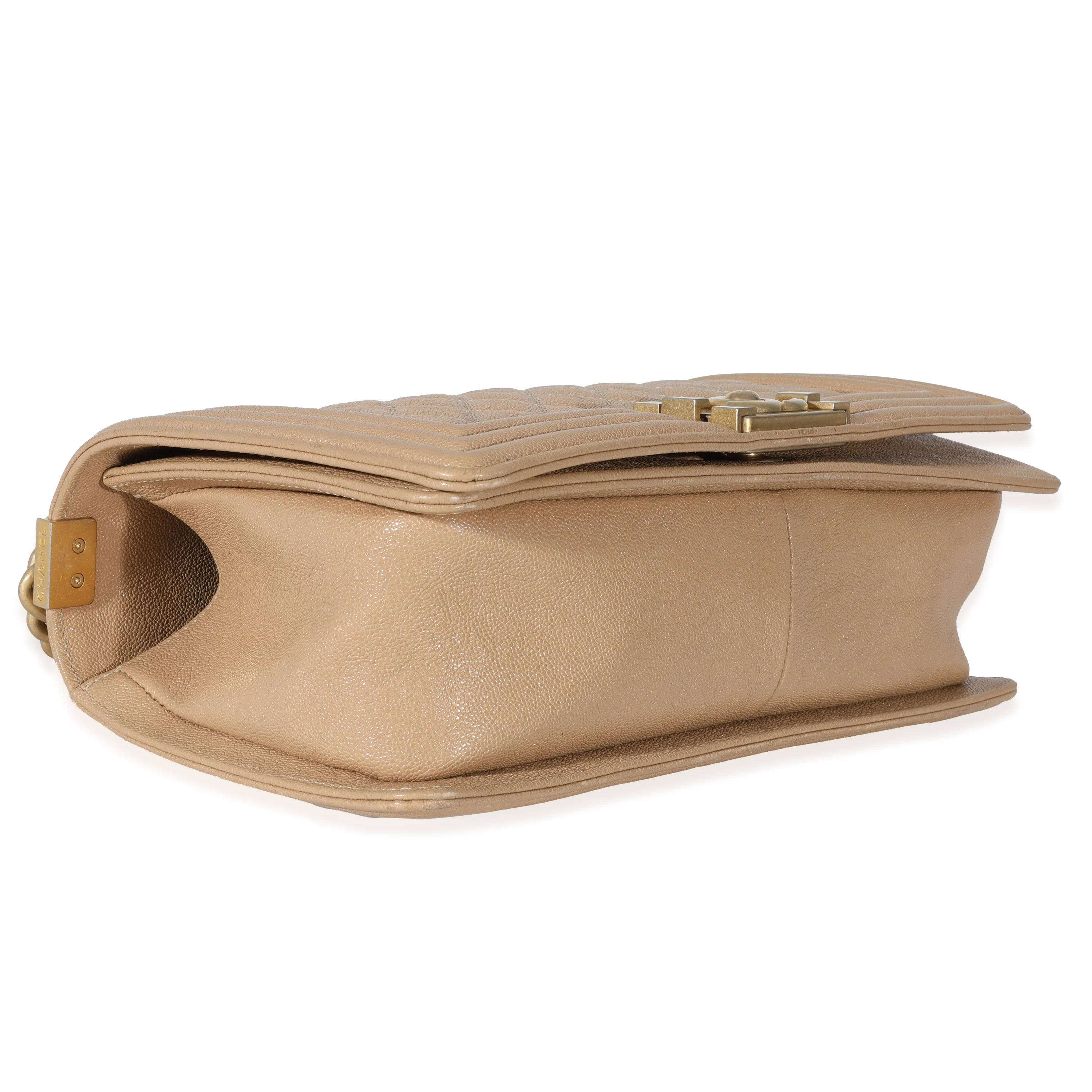 Chanel Beige Quilted Caviar Medium Boy Bag - Image 6
