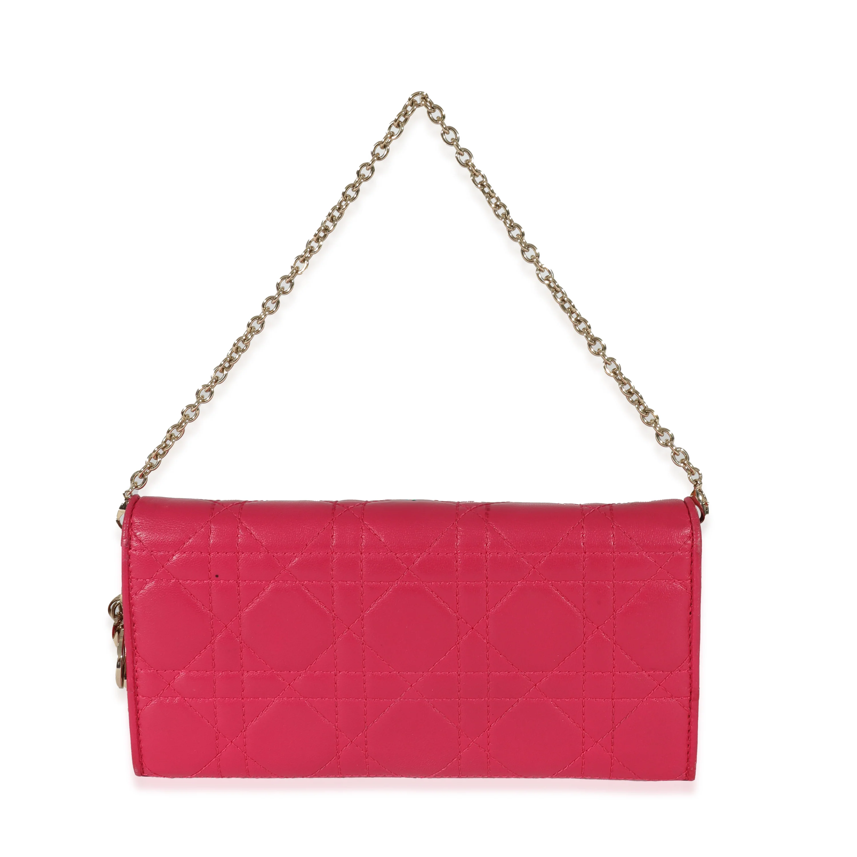 Christian Dior Pink Cannage Lambskin Croisiere Chain Wallet - Image 3