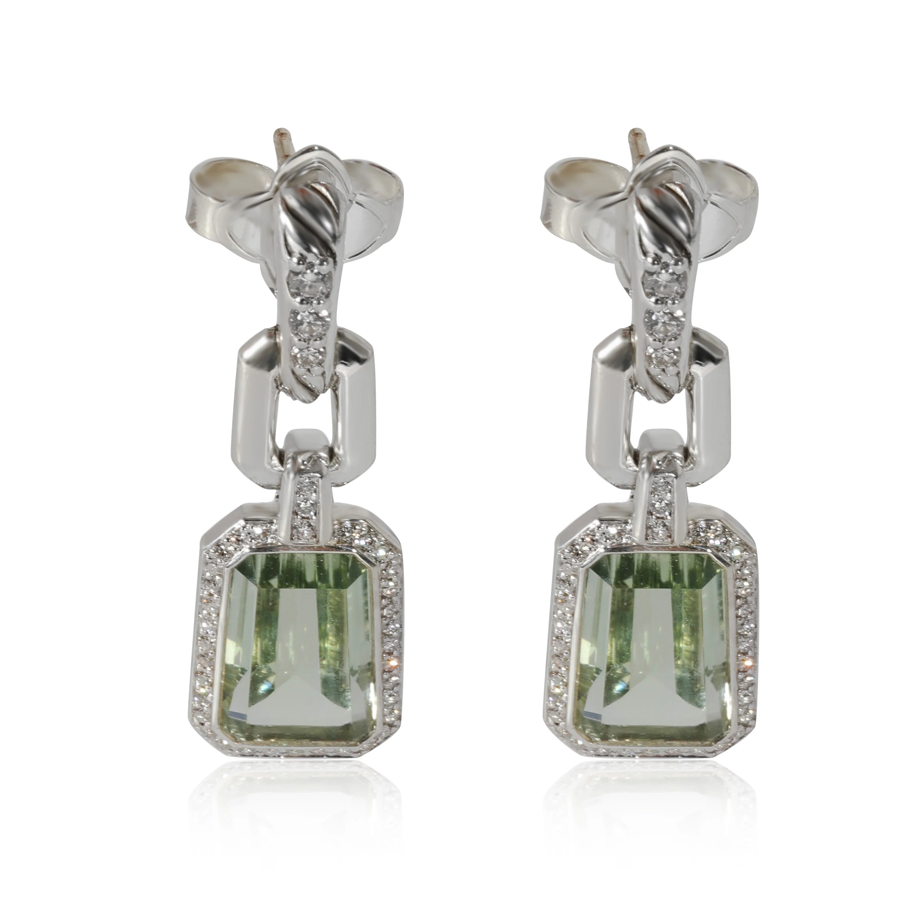 David Yurman Stax Prasiolite Diamond Earrings in Sterling Silver 0.46 CTW