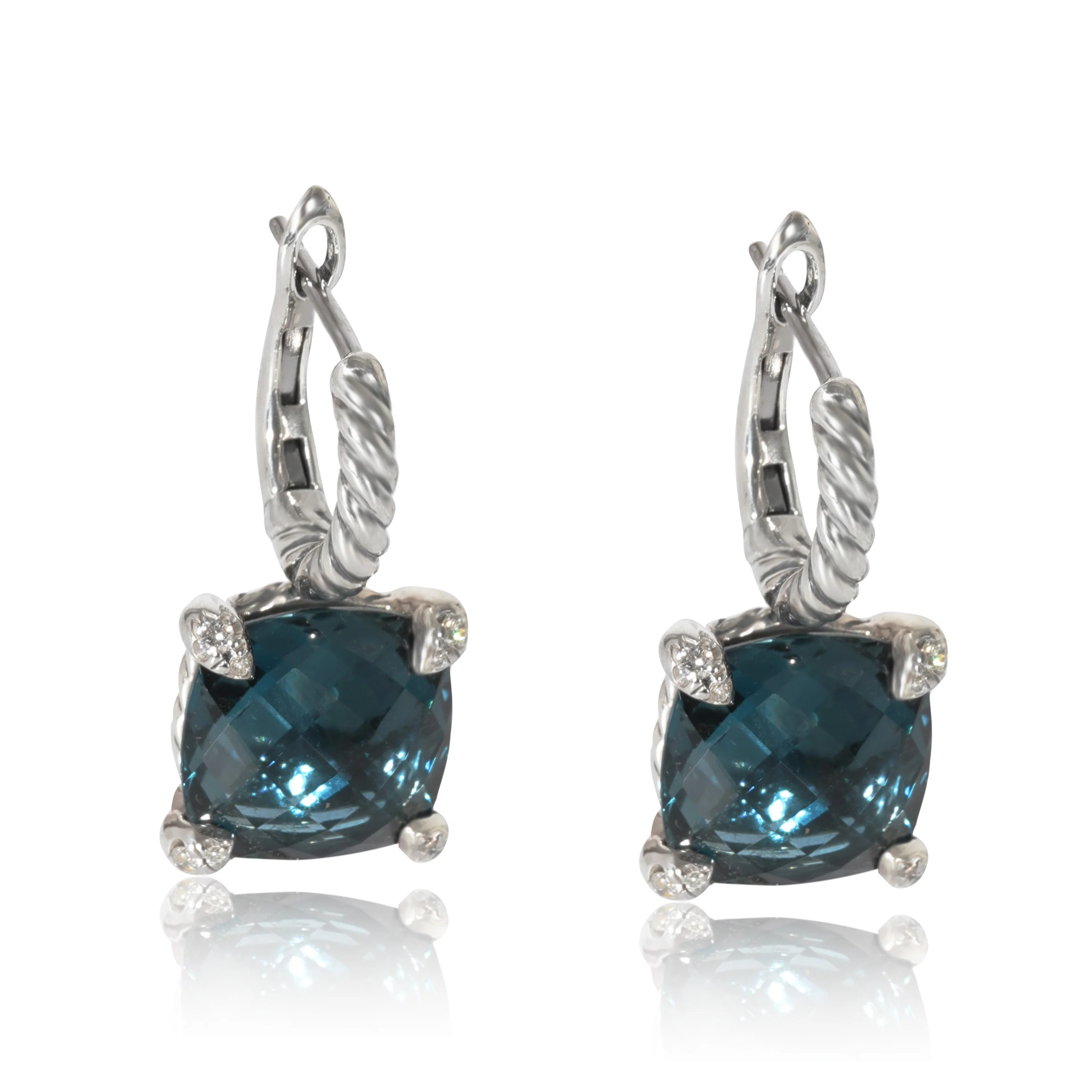 David Yurman Chatelaine Topaz Diamond Earrings in Sterling Silver 0.1 CTW