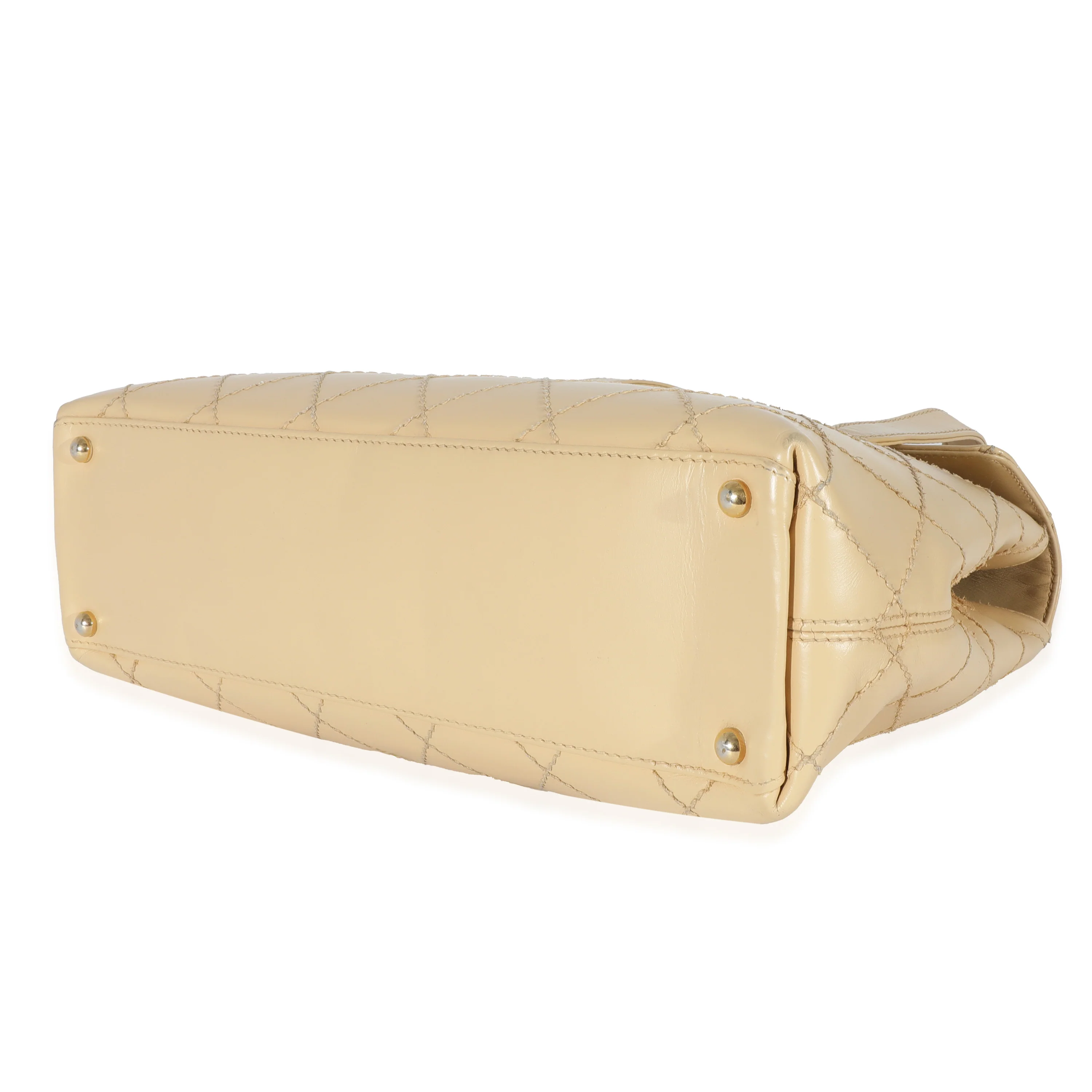 Chanel Vintage Beige Lambskin Whipstitch Quilted Tote - Image 6
