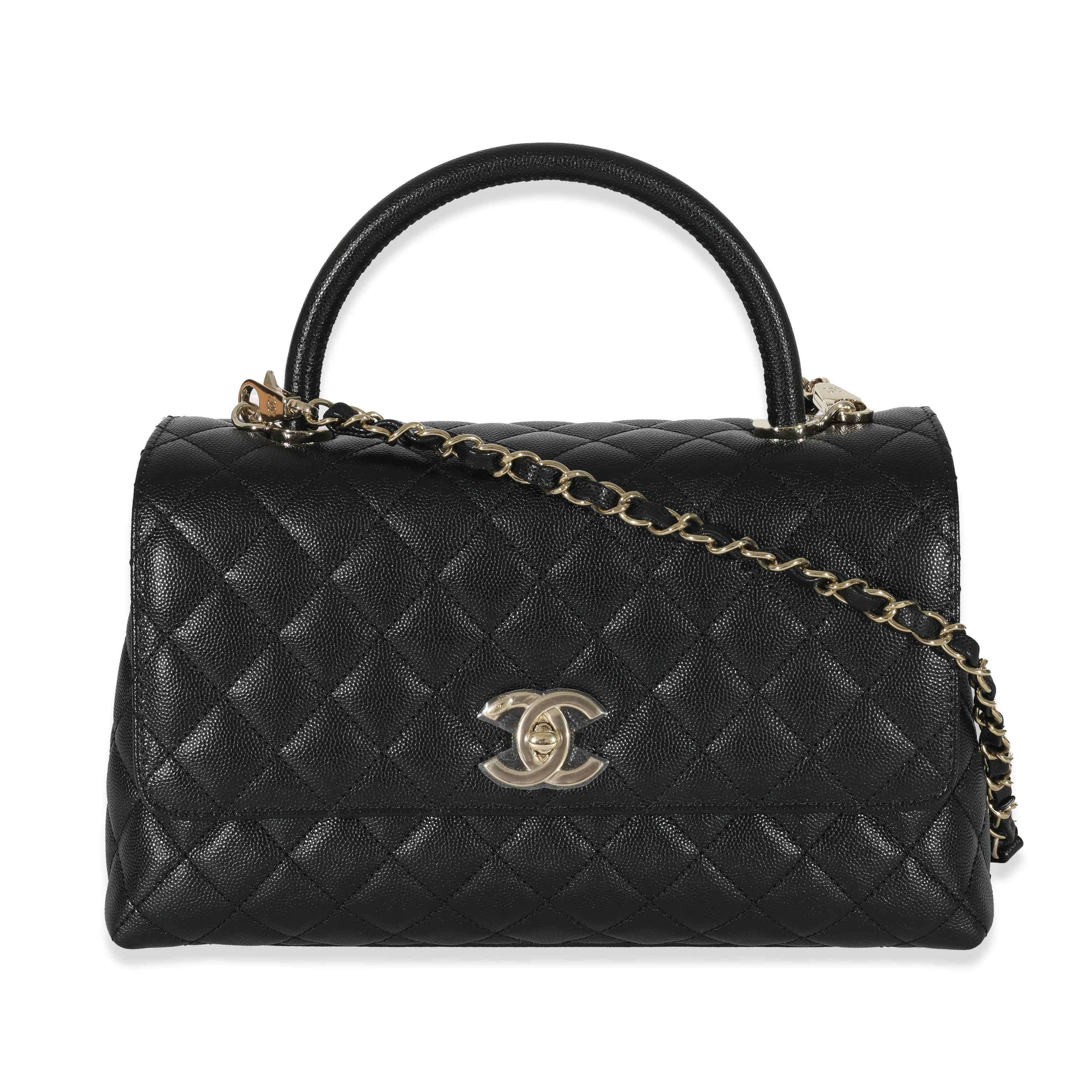 Chanel Black Quilted Caviar Medium Coco Top Handle Flap Bag