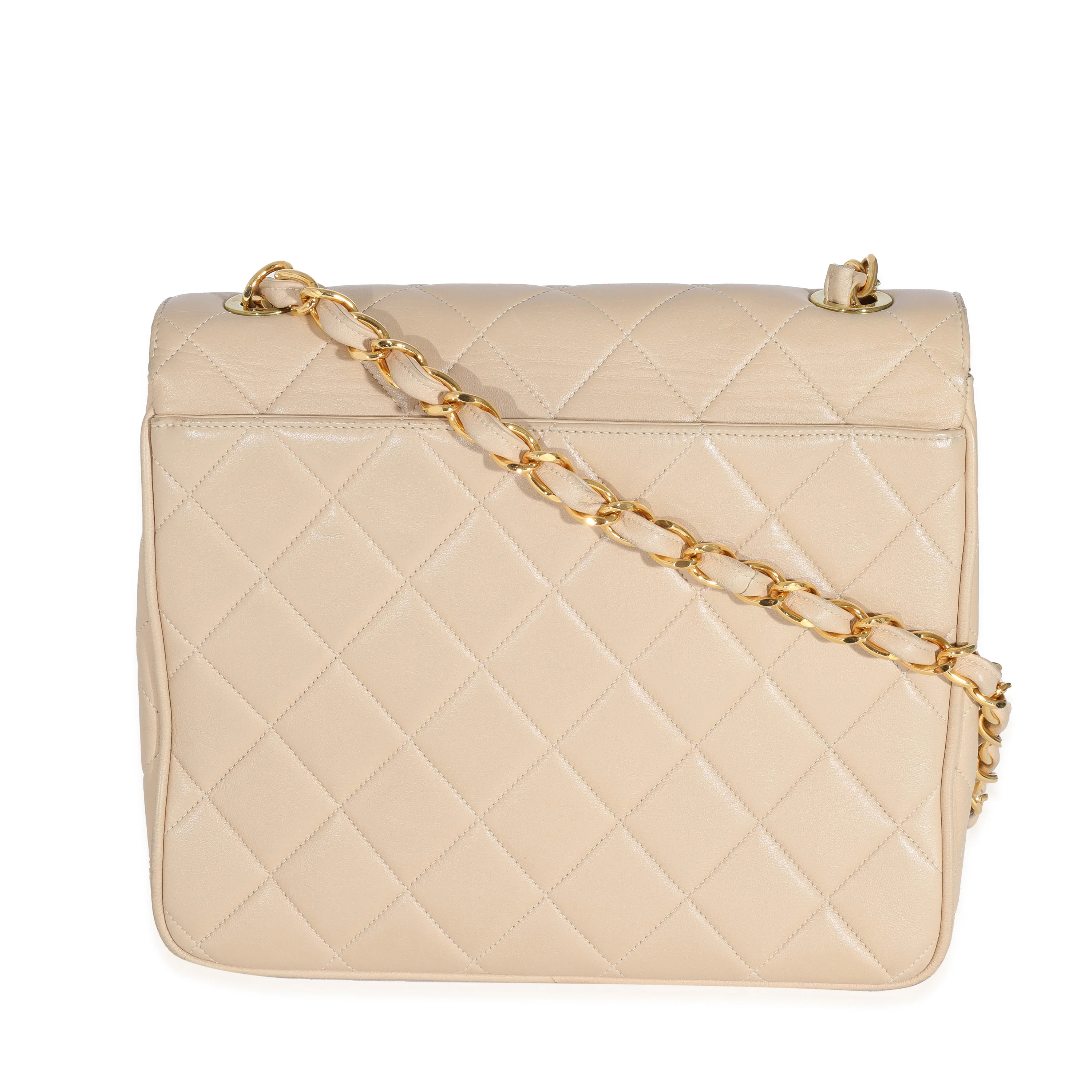 Chanel Vintage Beige Lambskin Jumbo 24k CC Square Flap Bag - Image 3