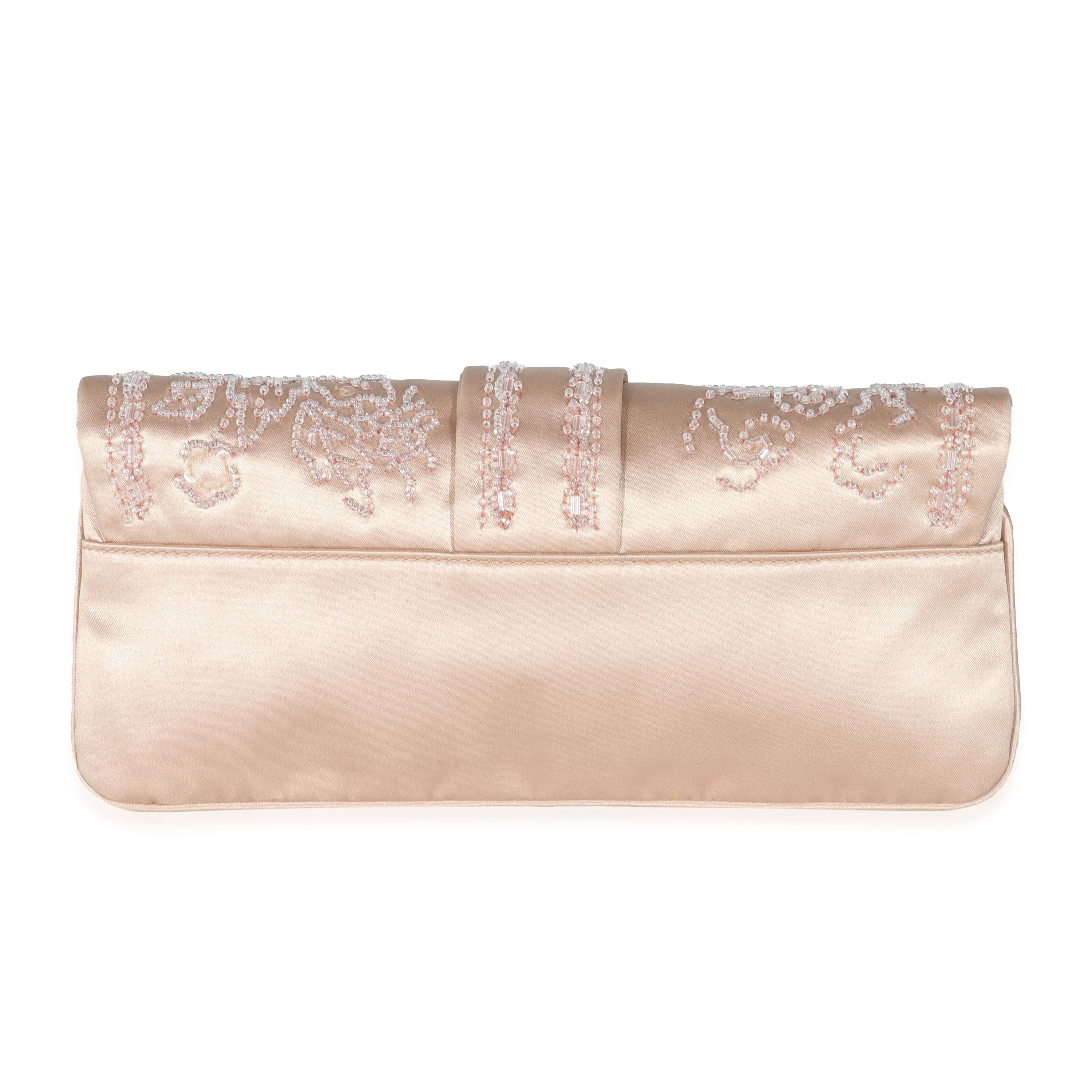 Christian Dior Vintage Pink Silk Beaded Flap Clutch - Image 3