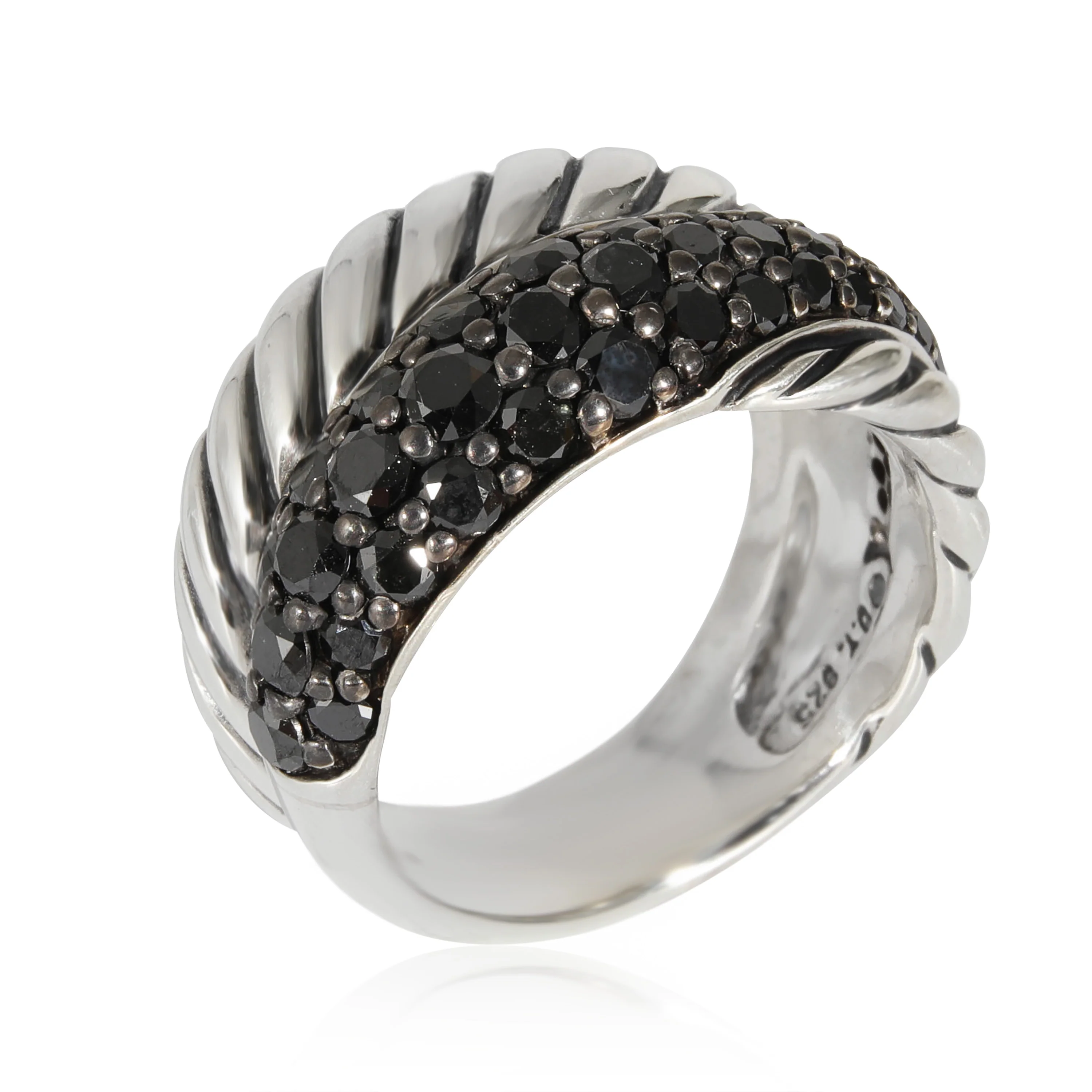 David Yurman Thoroughbred Cable Black Diamond Ring in Sterling Silver 1.33 CTW - Image 3