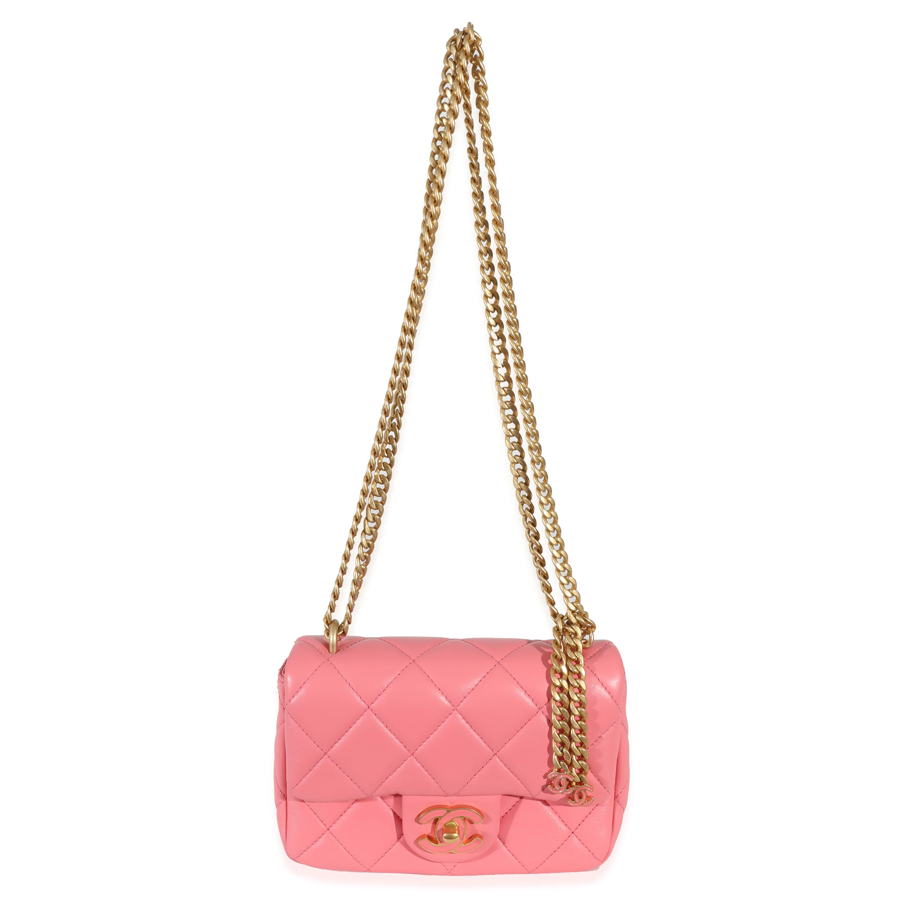 Chanel 22P Pink Lambskin Enamel Mini Pending Square Flap Bag - Image 4