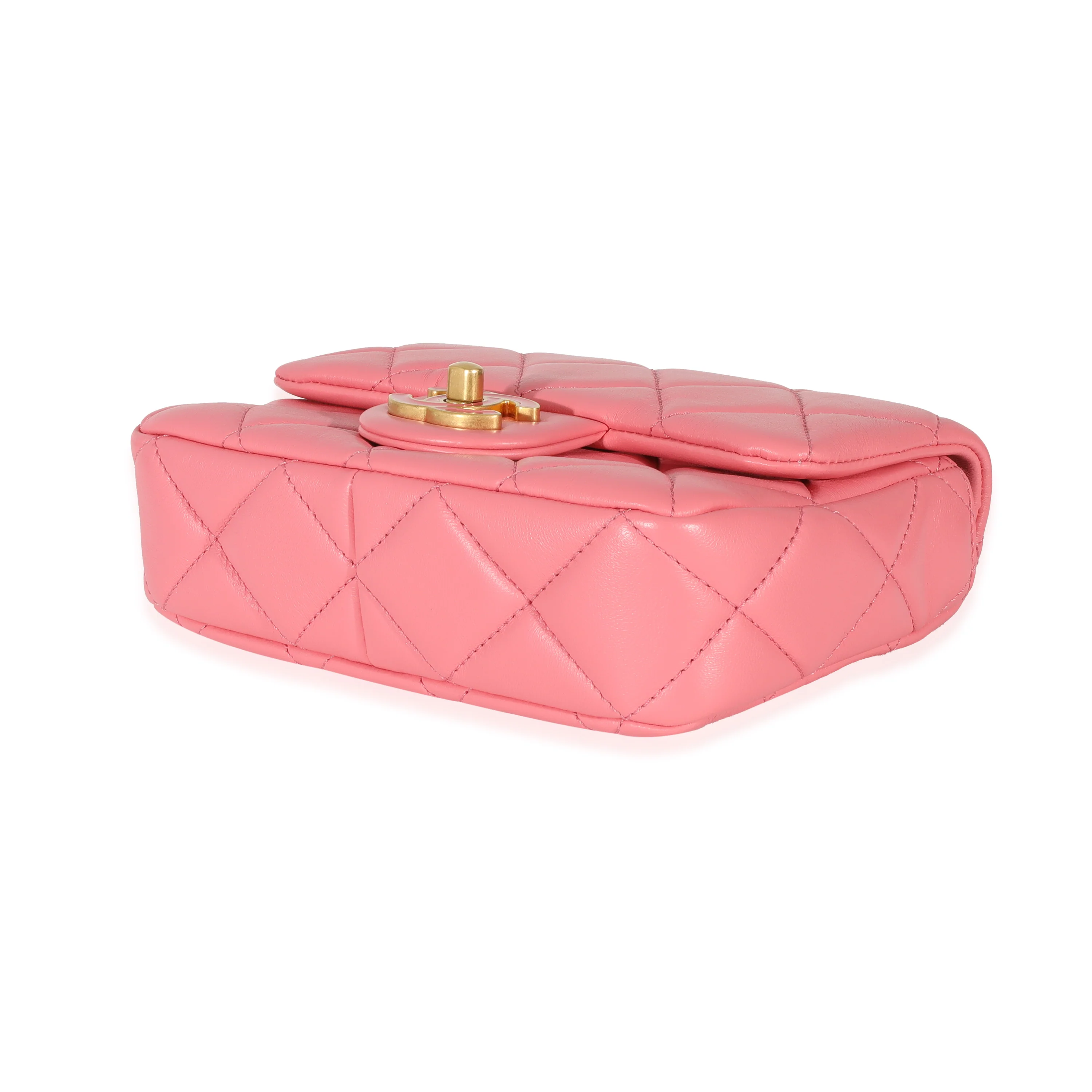 Chanel 22P Pink Lambskin Enamel Mini Pending Square Flap Bag - Image 7